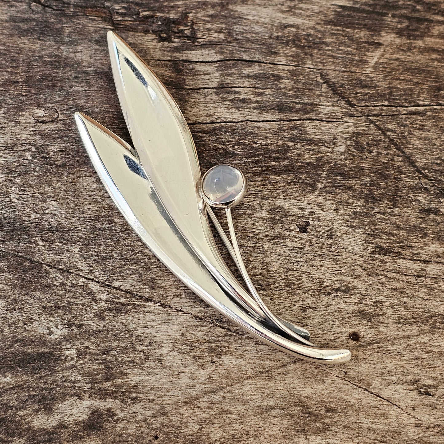 Vintage 60s Modernist Silver Chalcedony Moonstone Flower Brooch Elis Kauppi Kupittaan Kulta 1960
