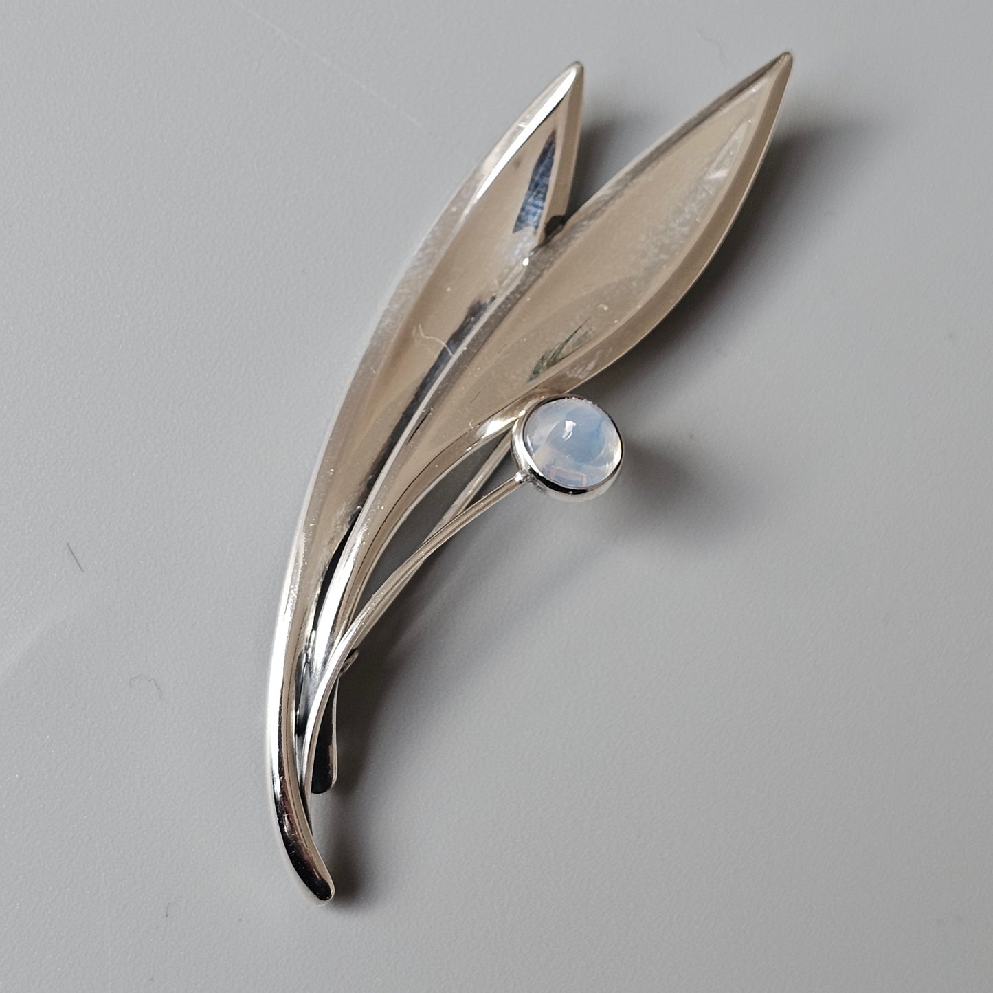 Vintage 60s Modernist Silver Chalcedony Moonstone Flower Brooch Elis Kauppi Kupittaan Kulta 1960