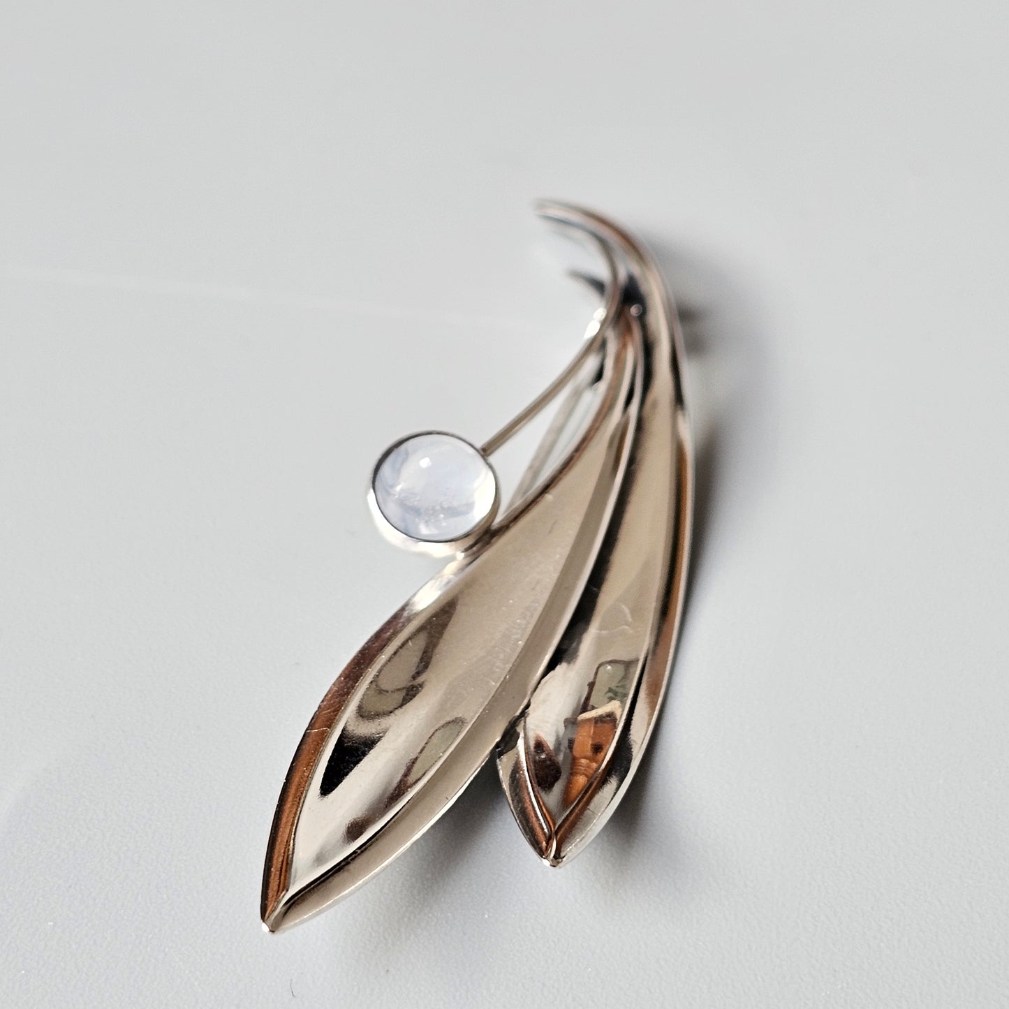 Vintage 60s Modernist Silver Chalcedony Moonstone Flower Brooch Elis Kauppi Kupittaan Kulta 1960