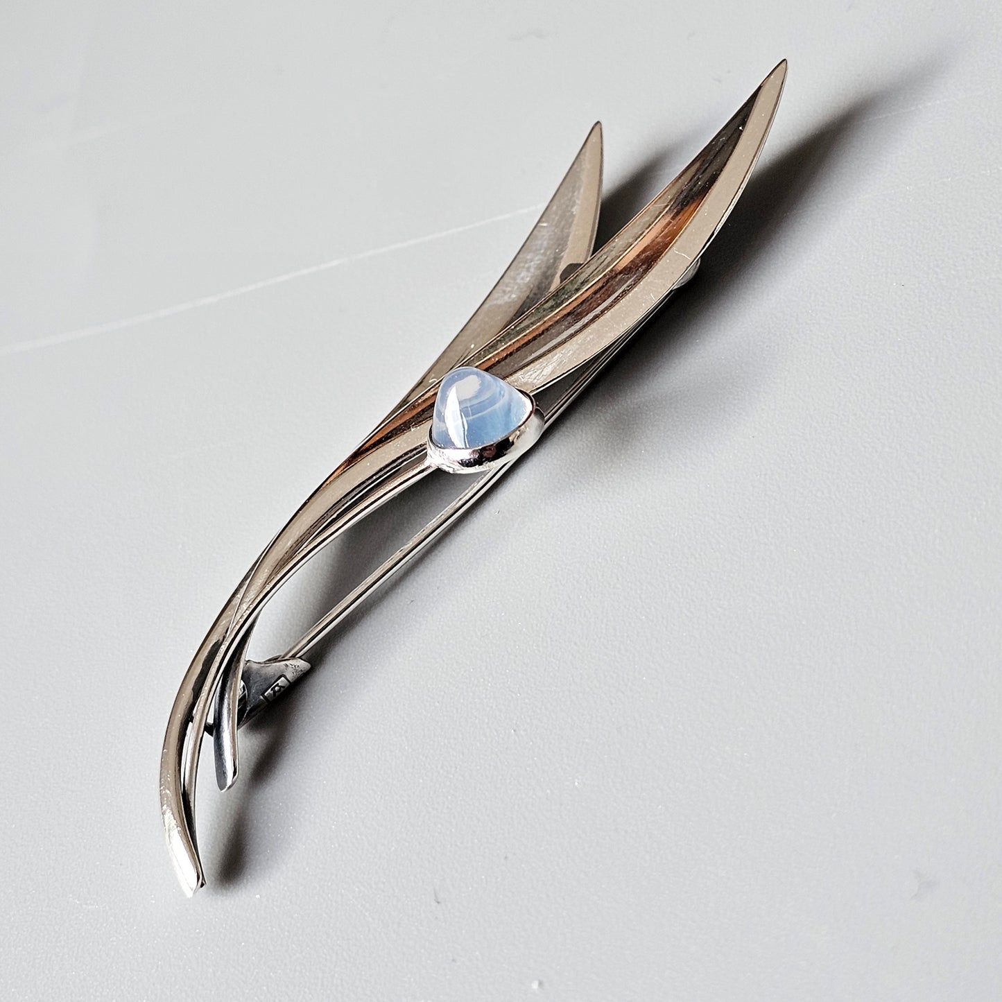 Vintage 60s Modernist Silver Chalcedony Moonstone Flower Brooch Elis Kauppi Kupittaan Kulta 1960