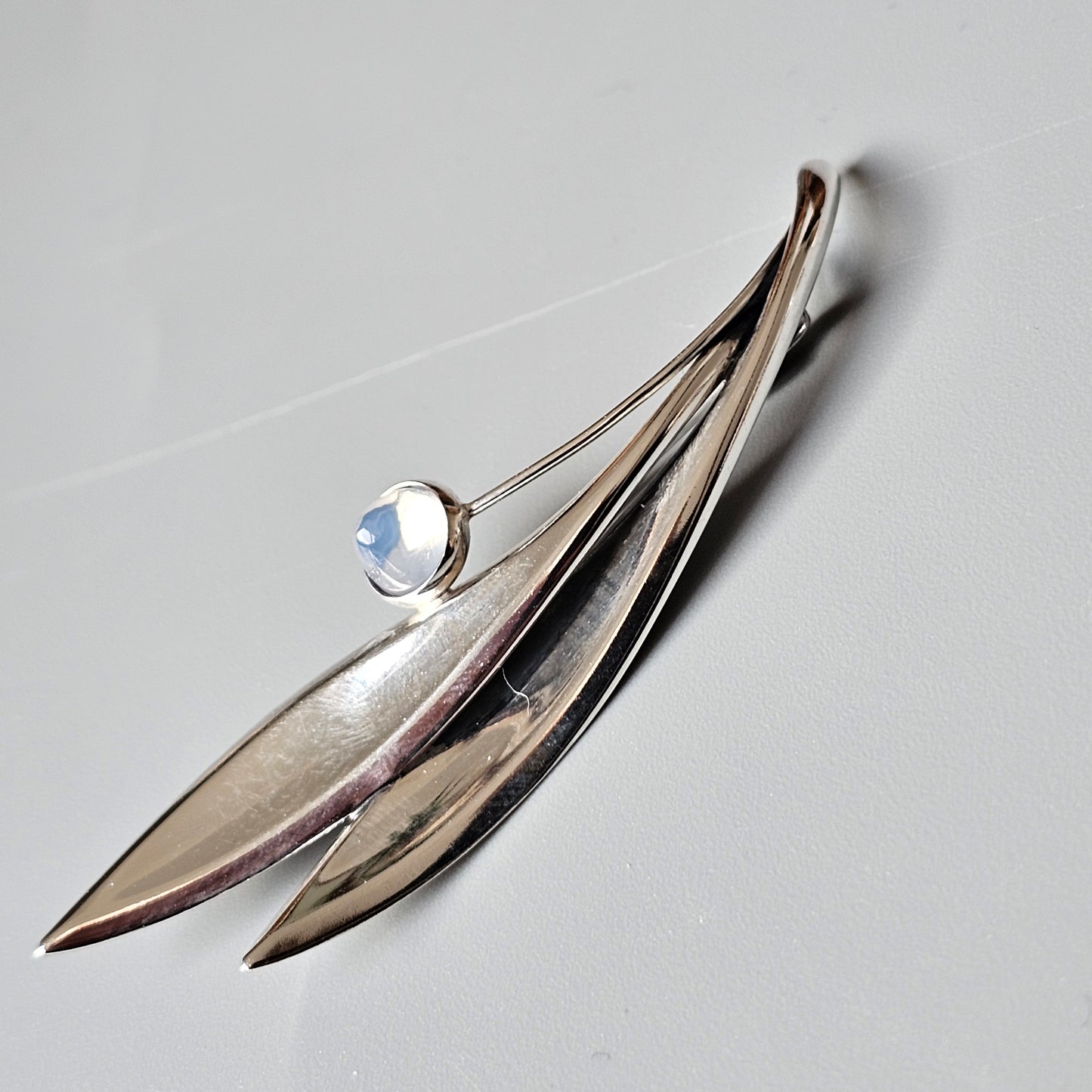 Vintage 60s Modernist Silver Chalcedony Moonstone Flower Brooch Elis Kauppi Kupittaan Kulta 1960