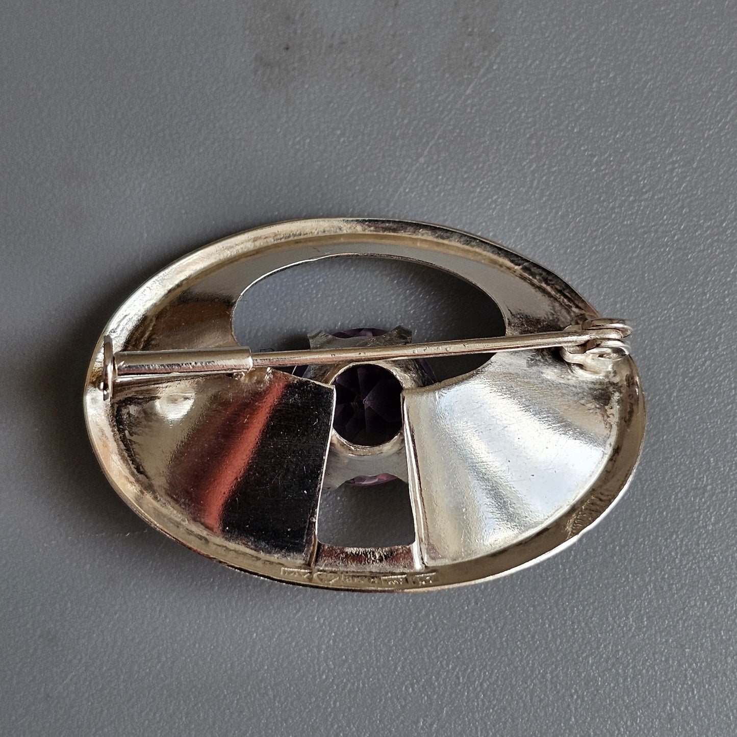 1960s Finnish Modernist Silver Space Age Brooch with Amethyst – Martti Viikinniemi 1964
