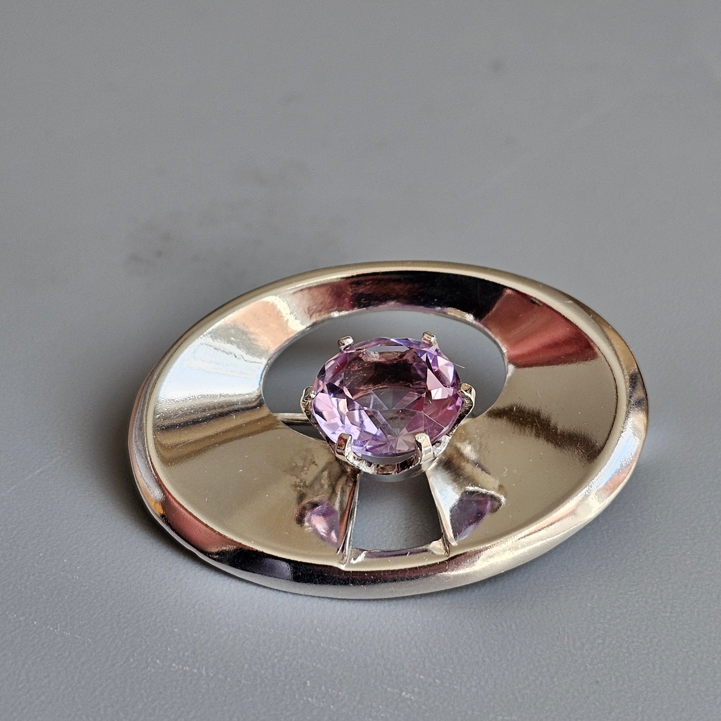 1960s Finnish Modernist Silver Space Age Brooch with Amethyst – Martti Viikinniemi 1964