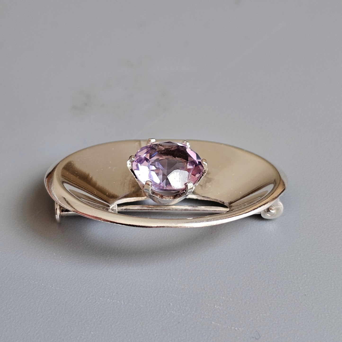 1960s Finnish Modernist Silver Space Age Brooch with Amethyst – Martti Viikinniemi 1964