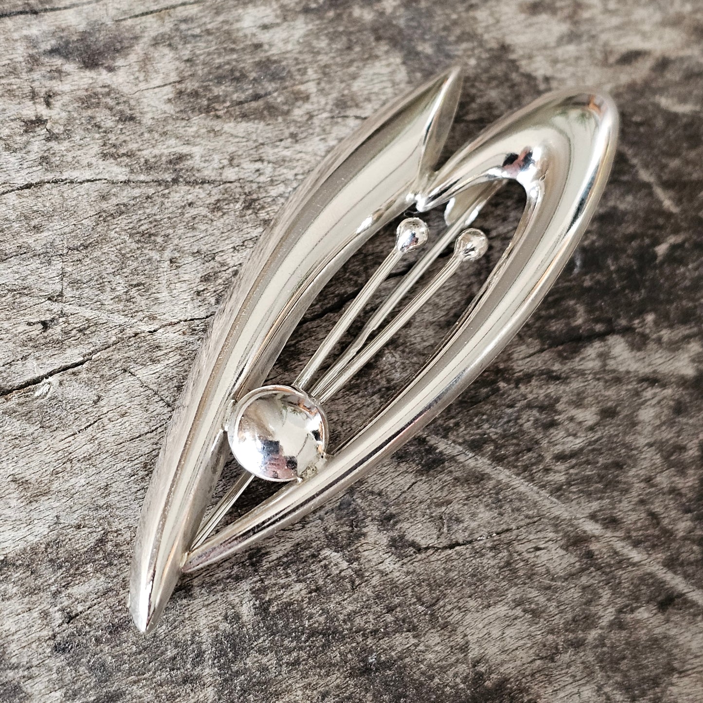 Vintage 1960s Finnish Modernist Silver Flower Brooch by Kultaseppä Salovaara 1965