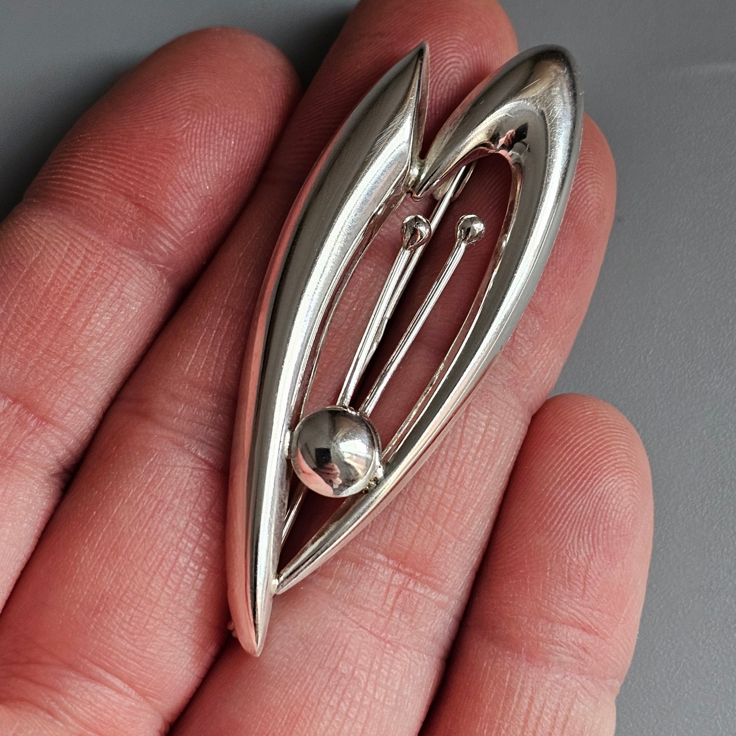 Vintage 1960s Finnish Modernist Silver Flower Brooch by Kultaseppä Salovaara 1965