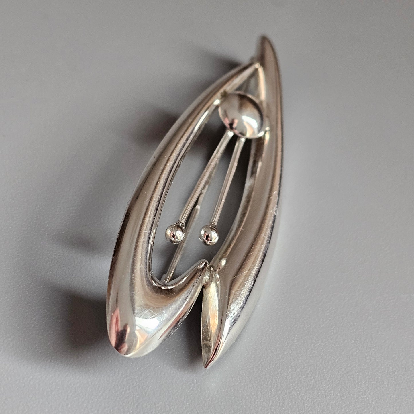 Vintage 1960s Finnish Modernist Silver Flower Brooch by Kultaseppä Salovaara 1965
