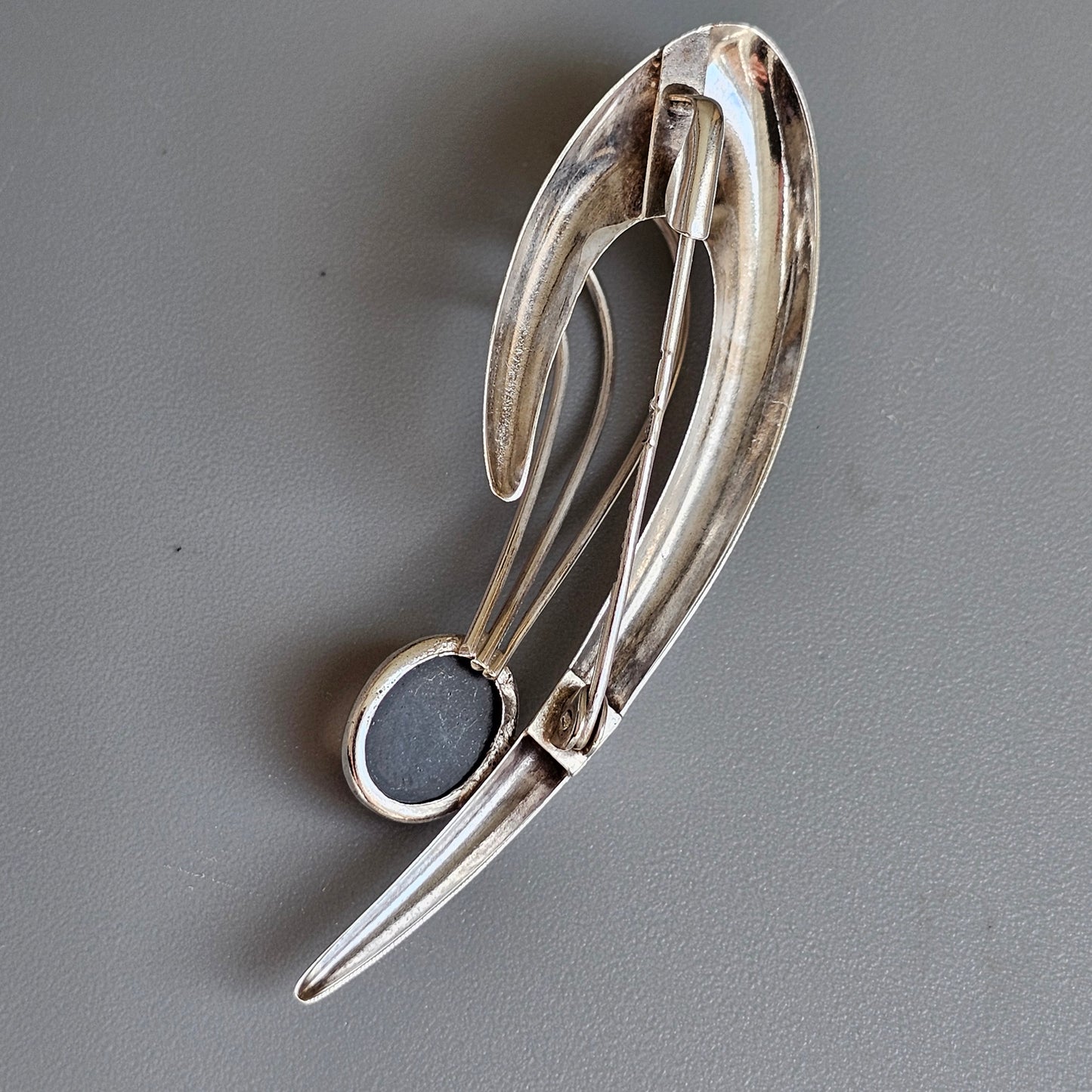 Vintage 1960s Finnish Modernist Silver & Smoky Quartz Brooch by Kultaseppä Salovaara 1962