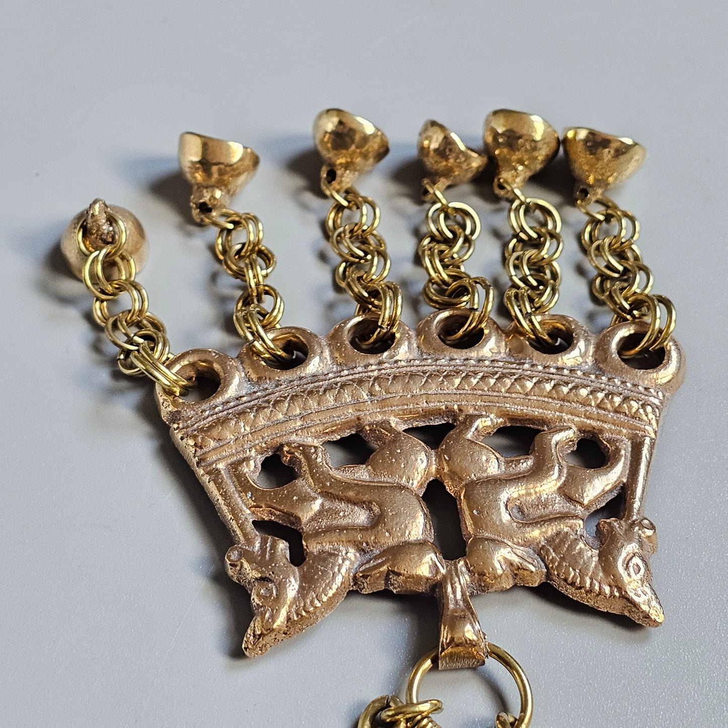 Vintage Kalevala Koru Bronze Necklace — Viking Era Bears Riding Horses, Kokemäki "Two Riders" Pendant, Finnish Mythic Design