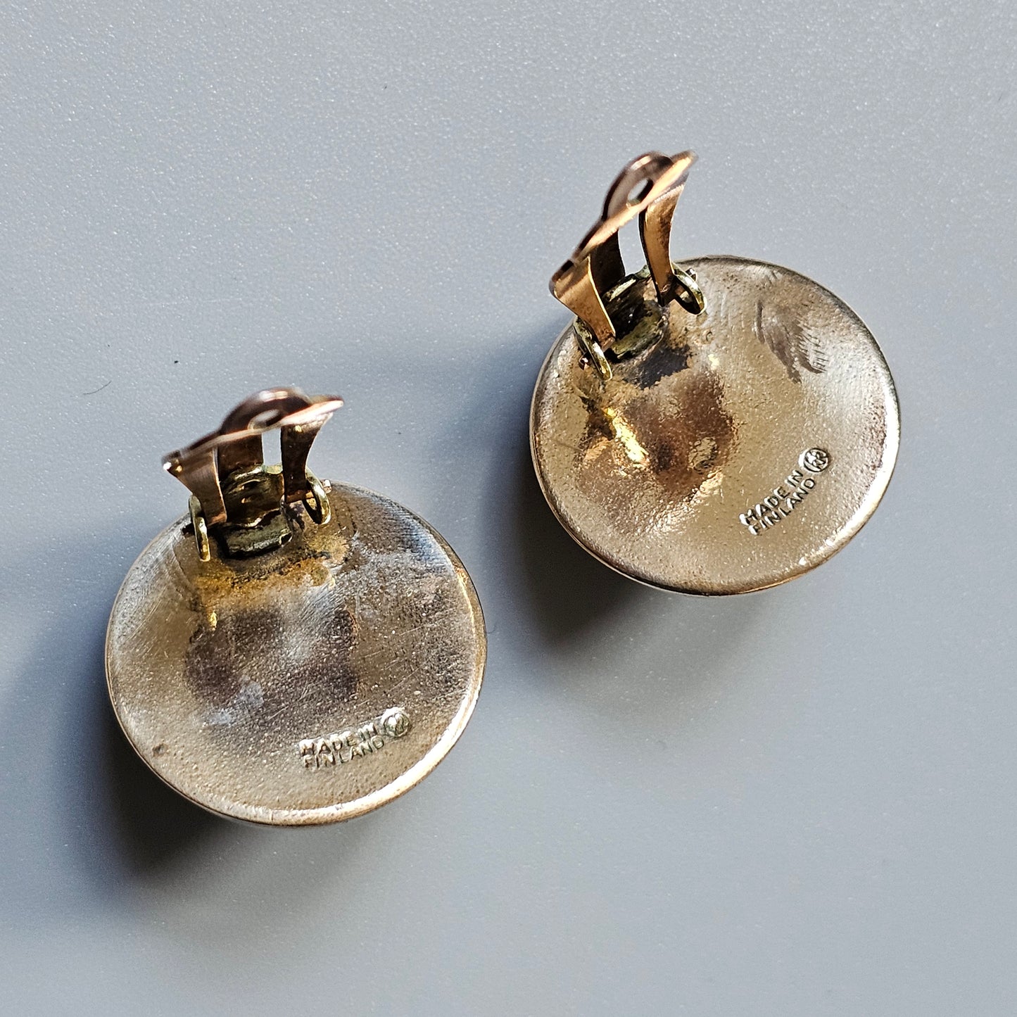 Kalevala Koru Bronze Clip On Earrings – Finnish Historic Design, Vintage Round Earrings