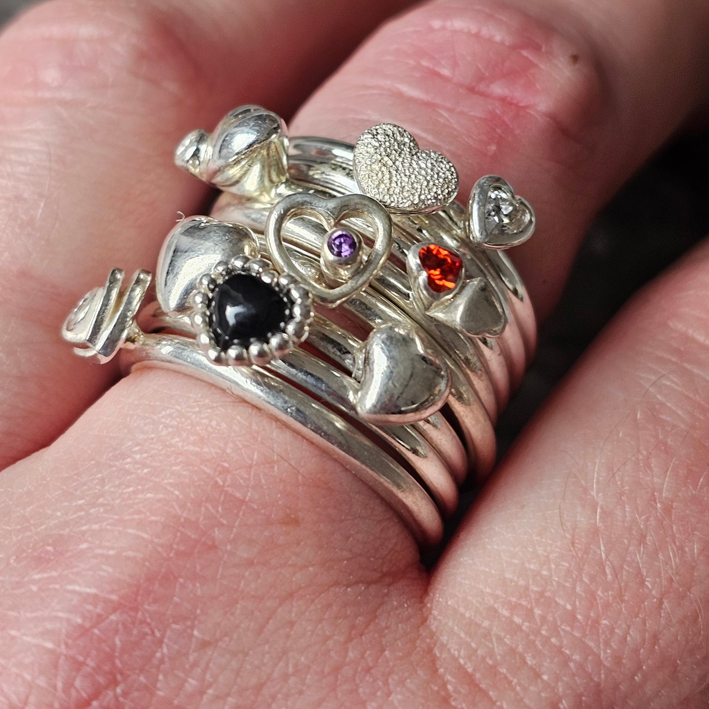 Hans Henrik Nygaard Danish 925 Sterling Silver Stacking Ring HHN Frosted Heart