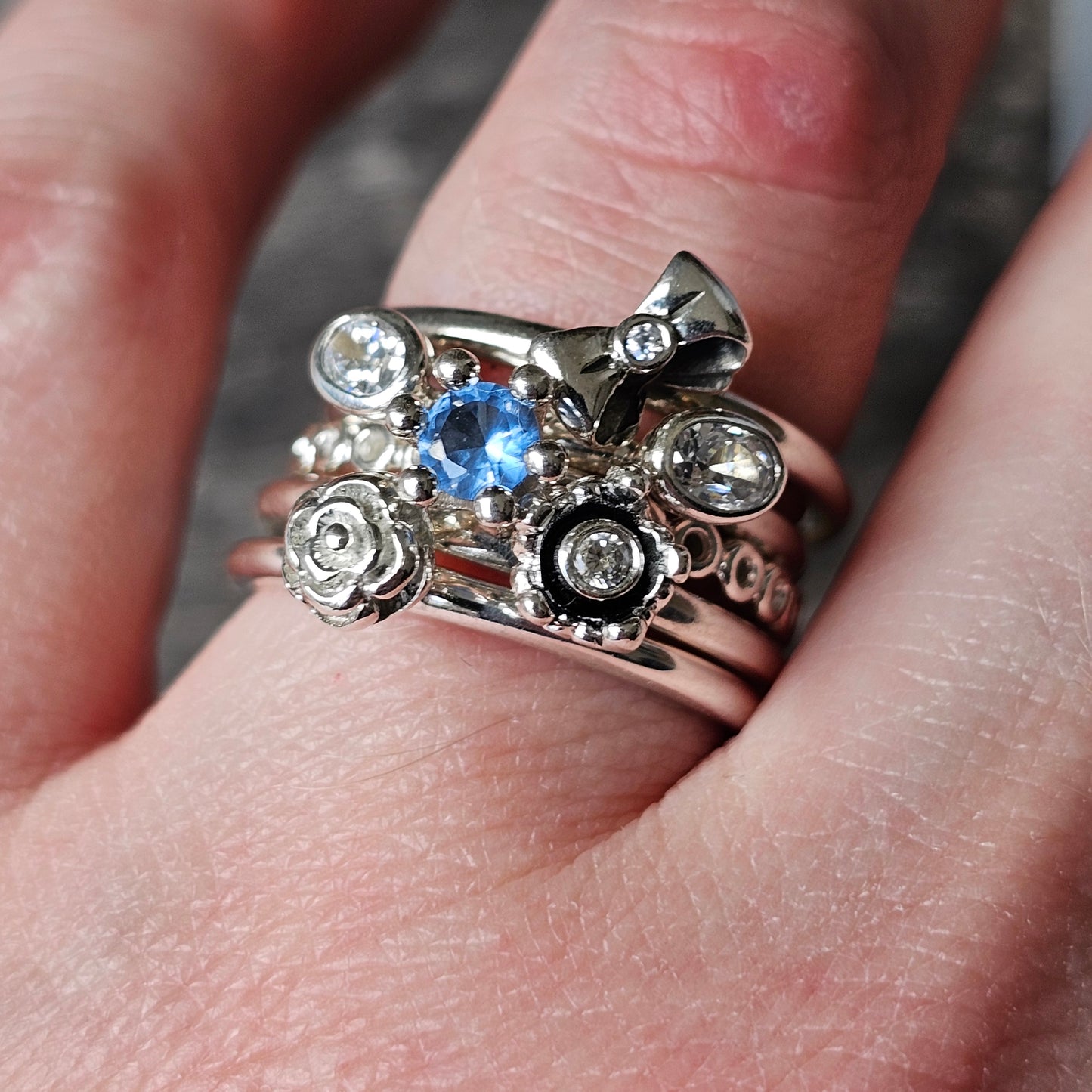Spinning Danish 925 Sterling Silver Crystal Stacking Ring SPJ Hans Henrik Nygaard