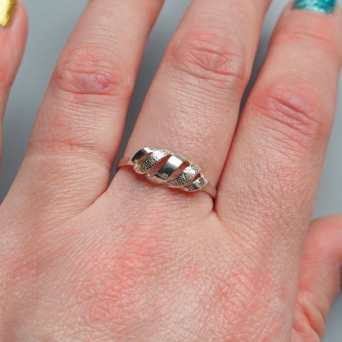 Vintage Textured Modernist Style Silver Ring Band