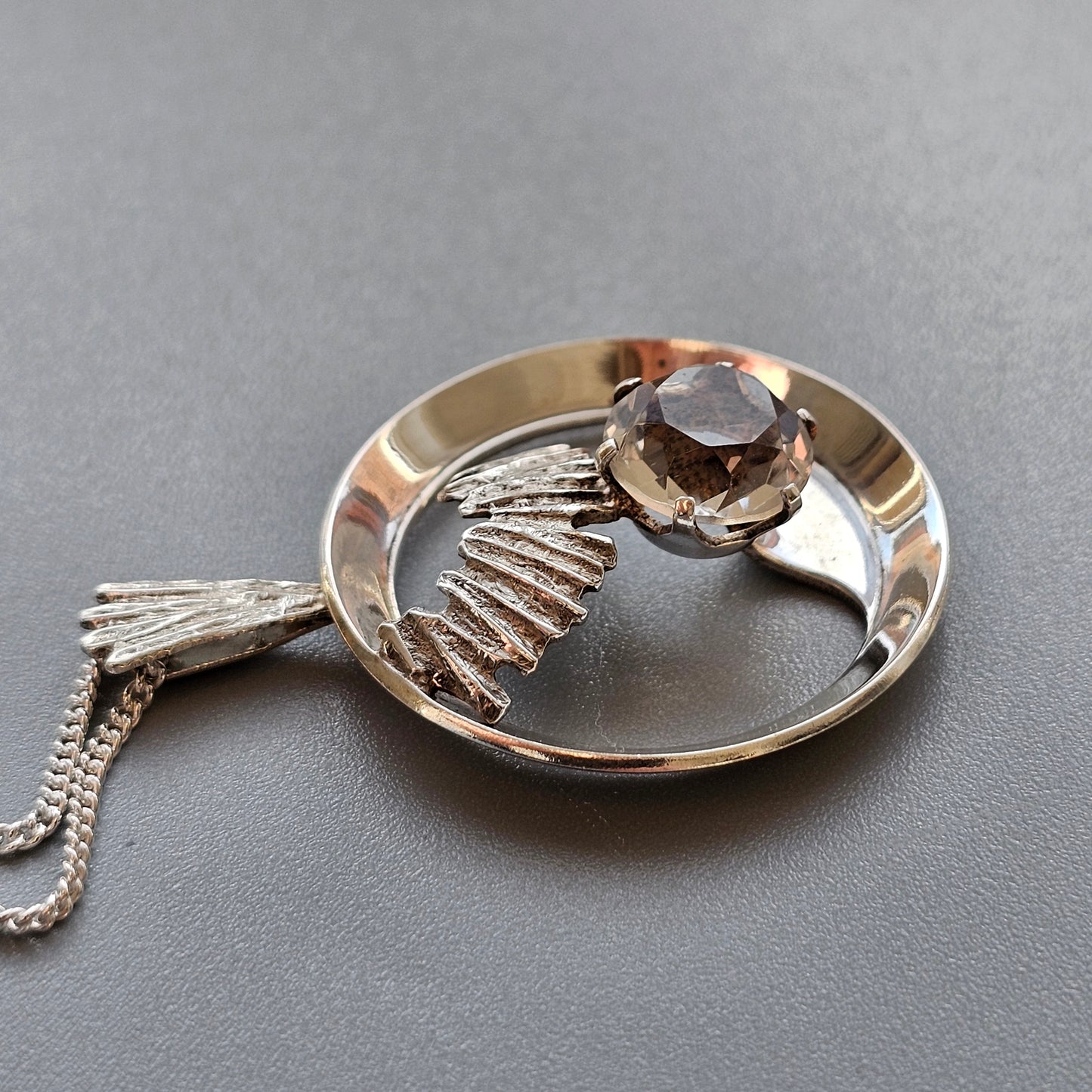 Vintage Finnish Modernist Brutalist Silver & Clear Spinel Necklace Pendant by Martti Viikinniemi 1960s 1970s