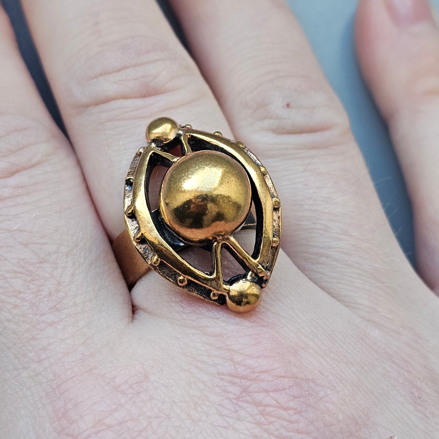 Vintage Finnish Modernist Bronze Ring by Valo-Koru Jorma Valo – 1960s Scandinavian Style Statement Jewelry
