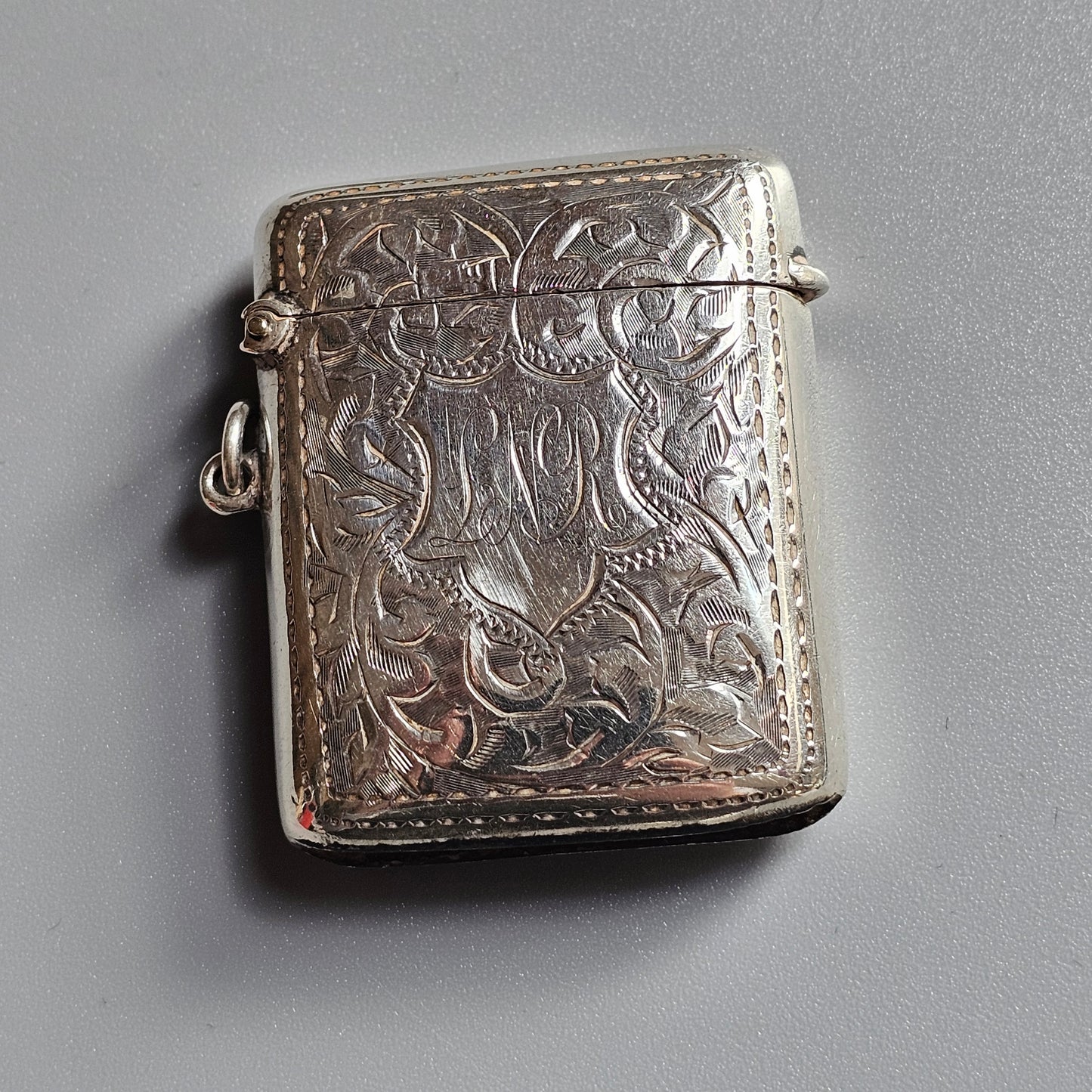 Vintage 1910s Sterling Silver Vesta Match Case | Engraved Floral Design British Hallmarked 1919