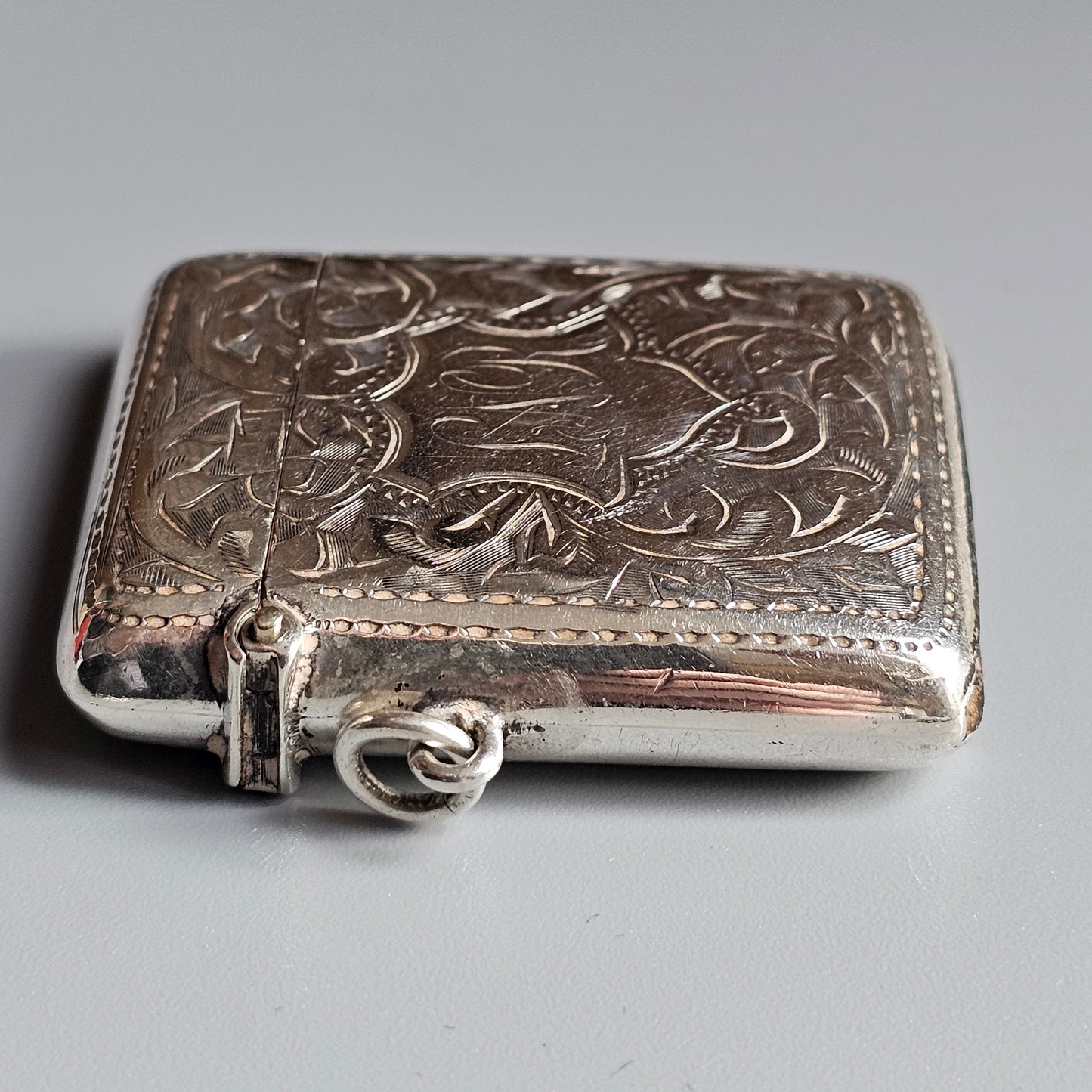 Vintage 1910s Sterling Silver Vesta Match Case | Engraved Floral Design British Hallmarked 1919