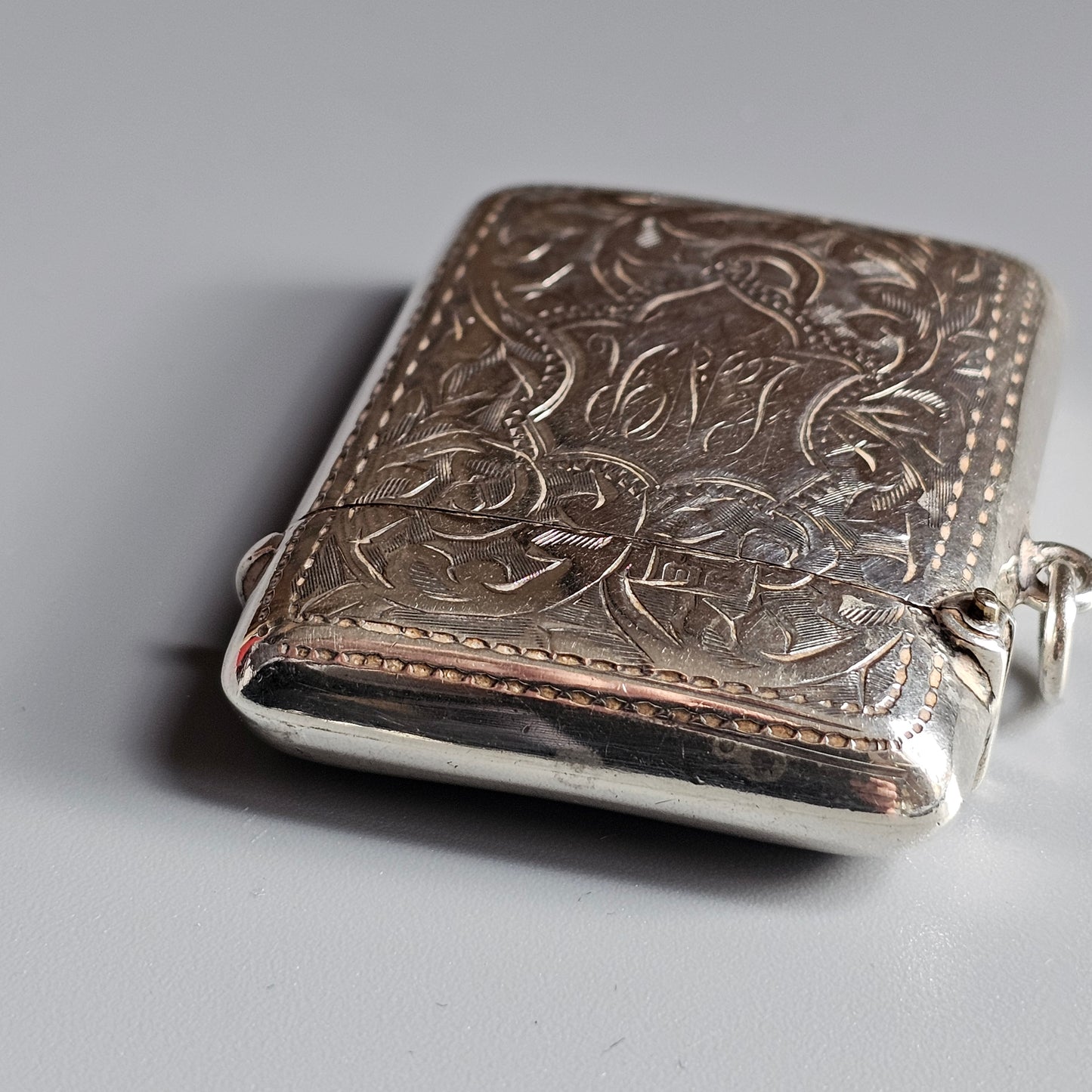 Vintage 1910s Sterling Silver Vesta Match Case | Engraved Floral Design British Hallmarked 1919