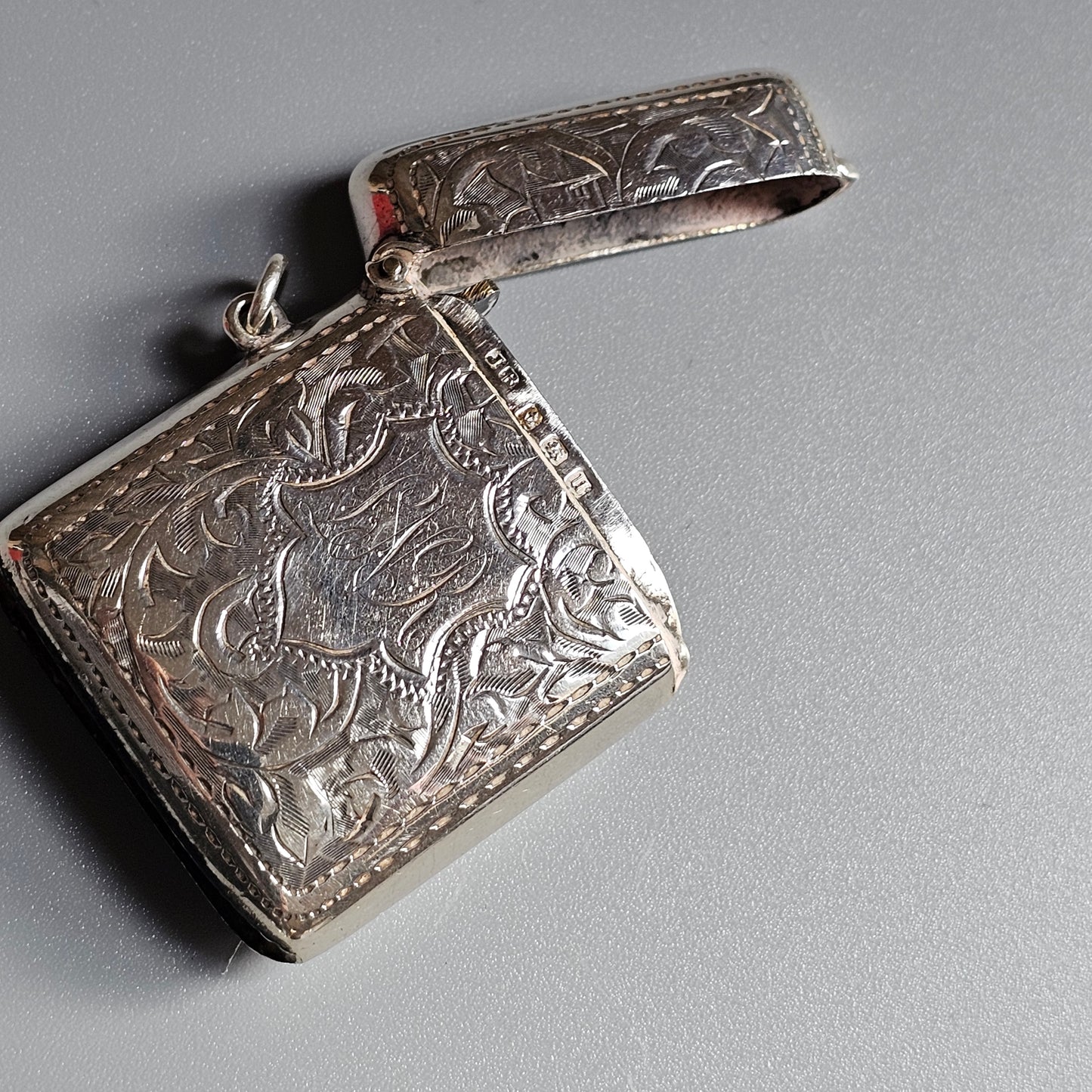 Vintage 1910s Sterling Silver Vesta Match Case | Engraved Floral Design British Hallmarked 1919