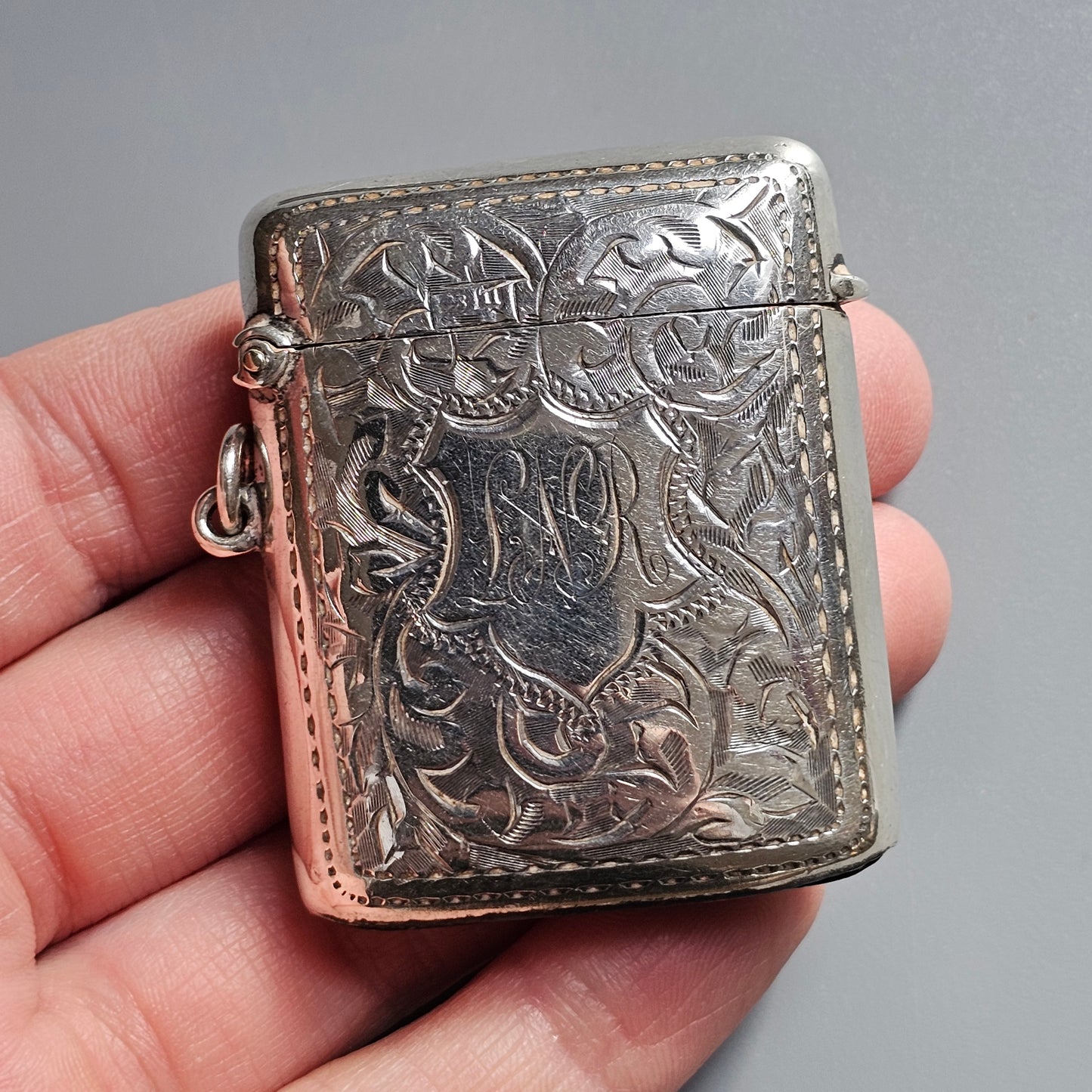 Vintage 1910s Sterling Silver Vesta Match Case | Engraved Floral Design British Hallmarked 1919