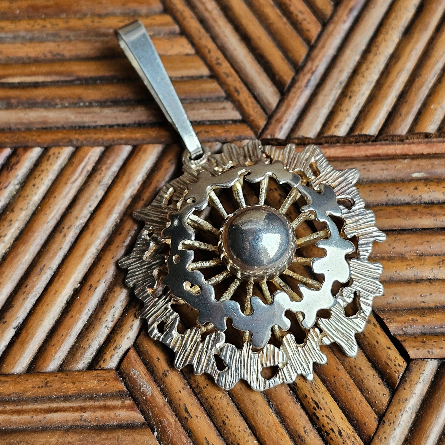 Hallmarked Vintage 1970s Brutalist Style Sterling Silver Necklace Pendant 1973