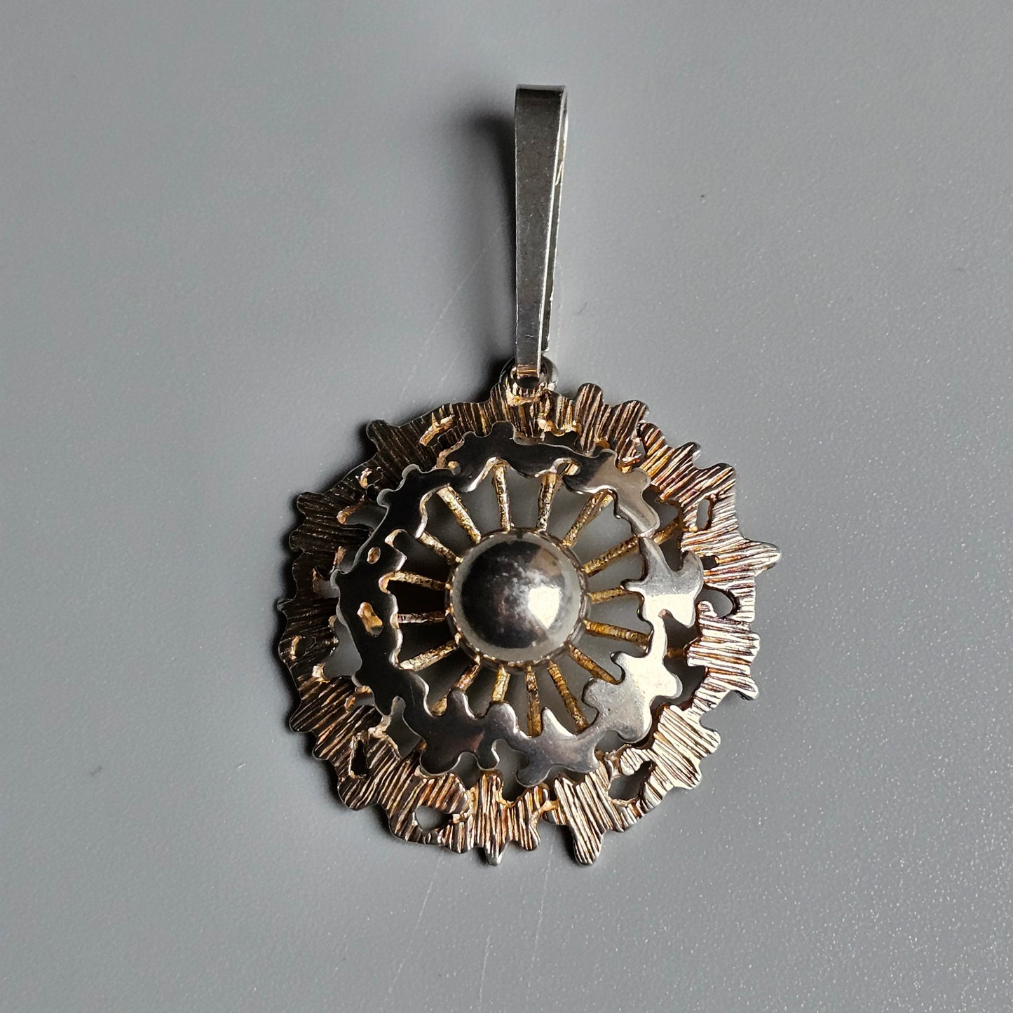 Hallmarked Vintage 1970s Brutalist Style Sterling Silver Necklace Pendant 1973