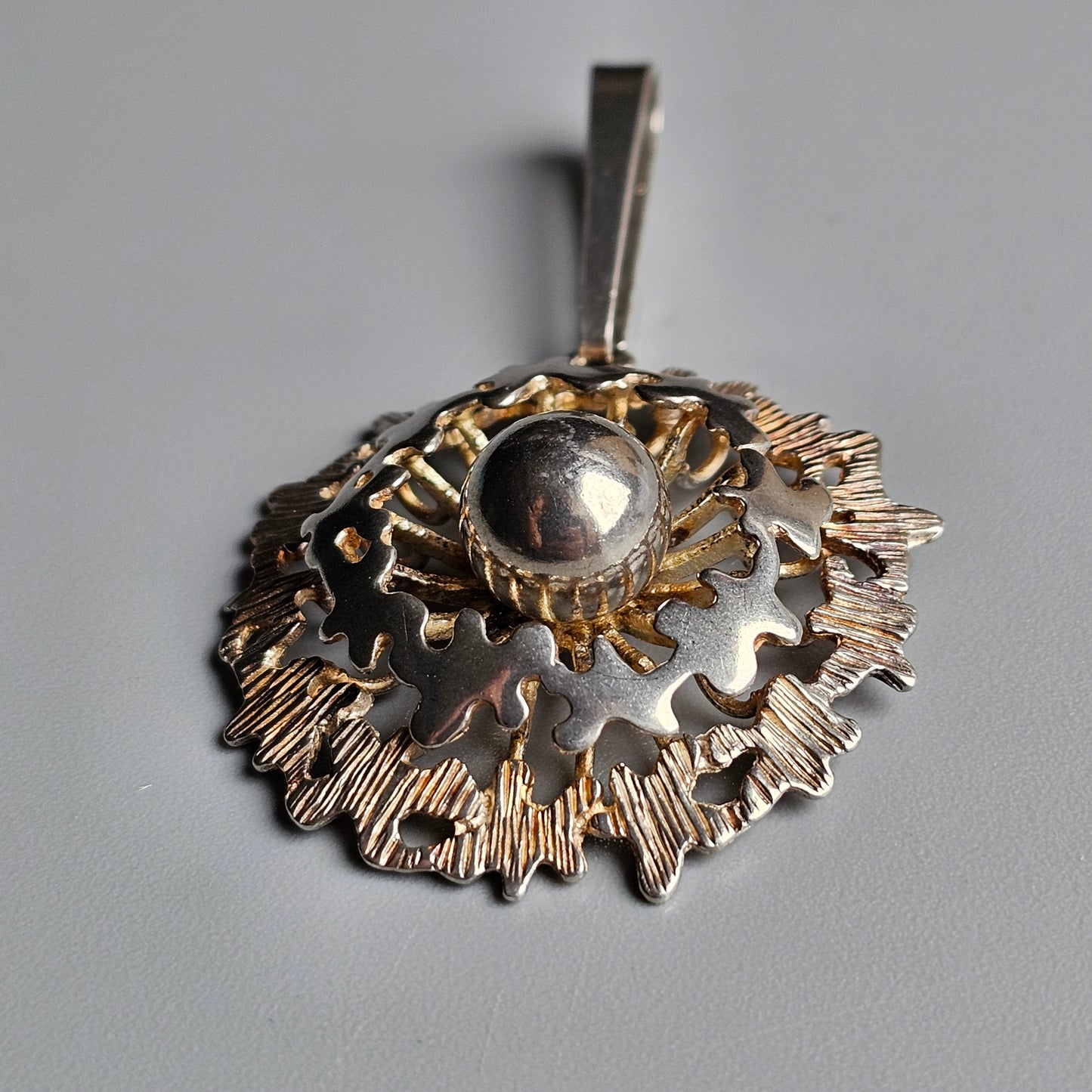 Hallmarked Vintage 1970s Brutalist Style Sterling Silver Necklace Pendant 1973