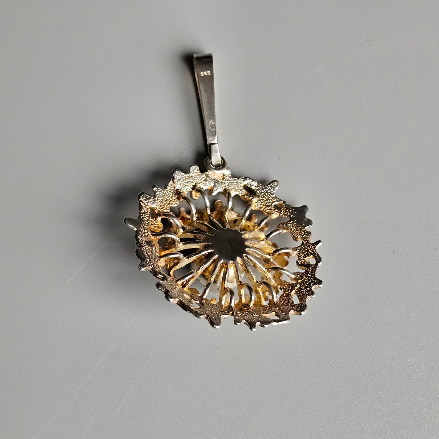 Hallmarked Vintage 1970s Brutalist Style Sterling Silver Necklace Pendant 1973