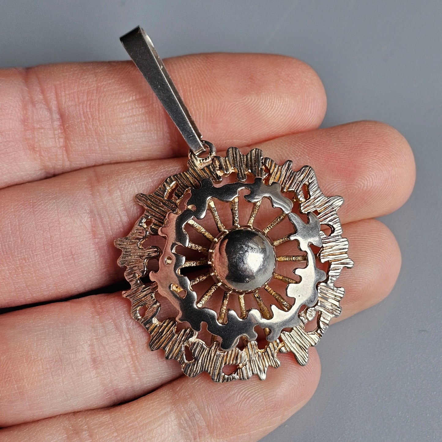 Hallmarked Vintage 1970s Brutalist Style Sterling Silver Necklace Pendant 1973
