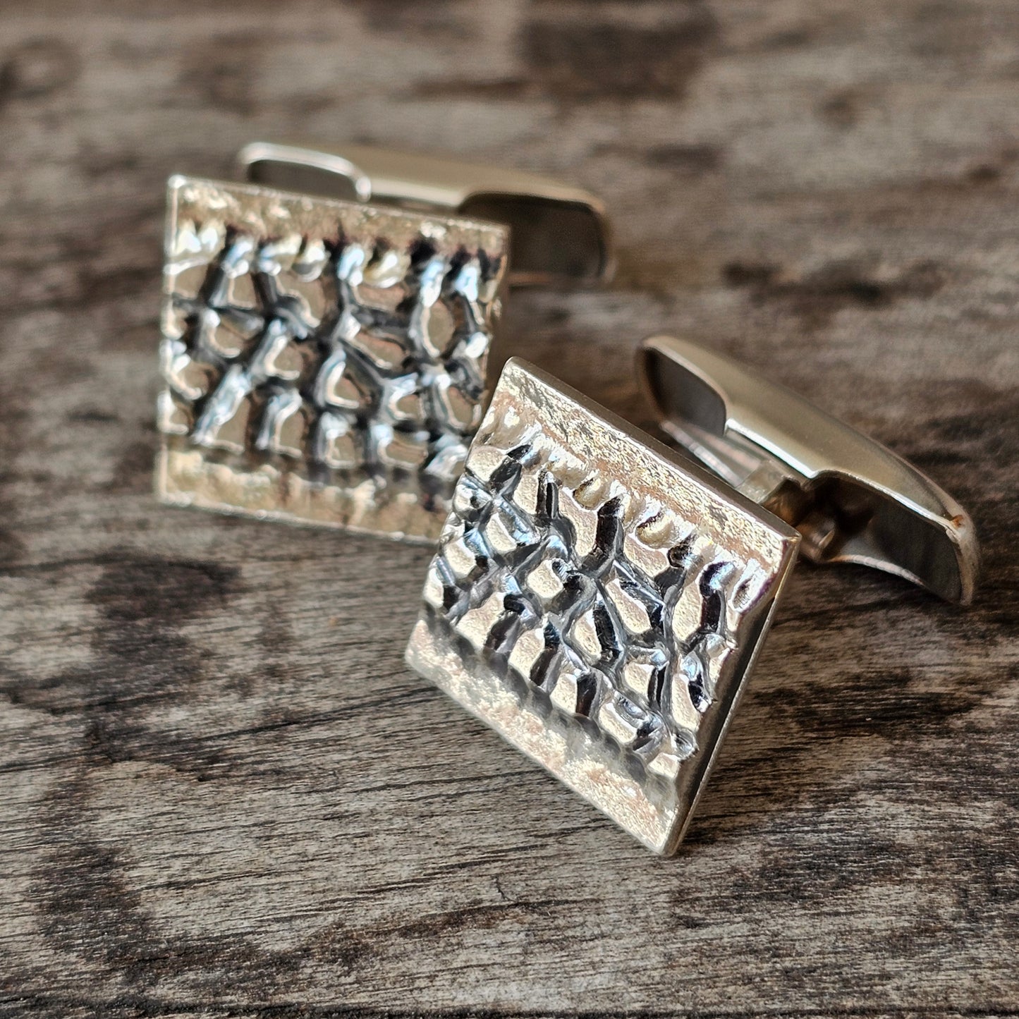 Vintage 1970s Textured Modernist Finnish Silver Cufflinks by Rauno Oma Mättö 1975