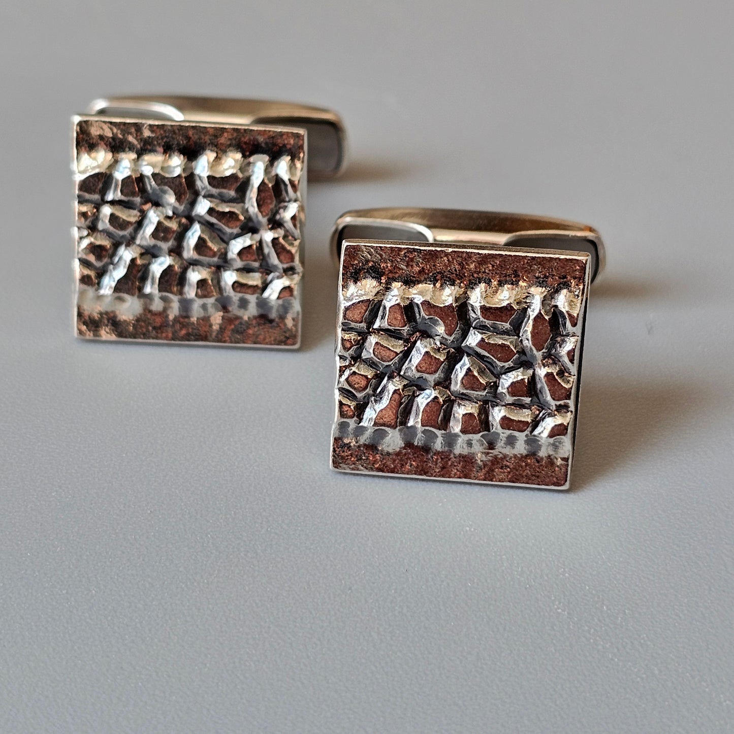 Vintage 1970s Textured Modernist Finnish Silver Cufflinks by Rauno Oma Mättö 1975