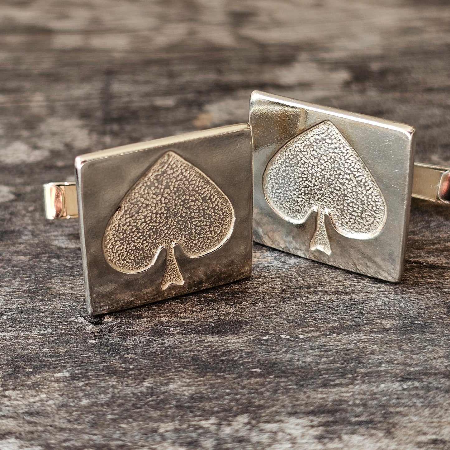 Vintage Modernist Polish 800 Silver Cufflinks Spades Card Suit - Mid Century Modern Krakow