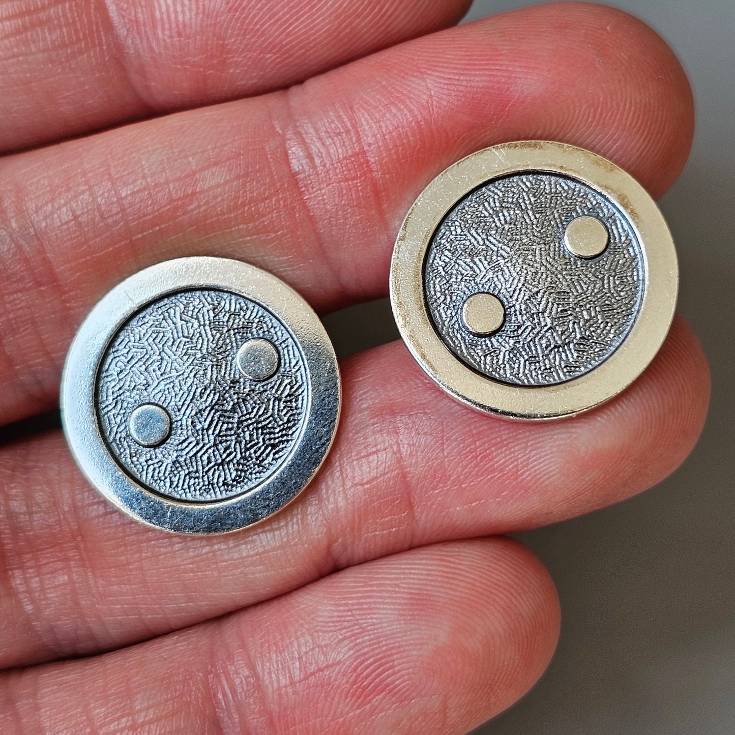 Vintage 1980s Finnish Silver Button Cufflinks by Rauno Oma Mättö 1986