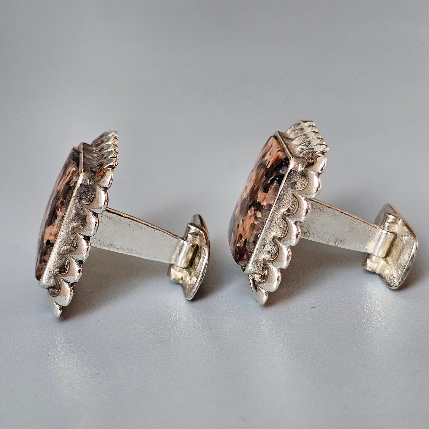 1970s Modernist Silver & Granite Stone Cufflinks by Finnish Turun Hopea 1978