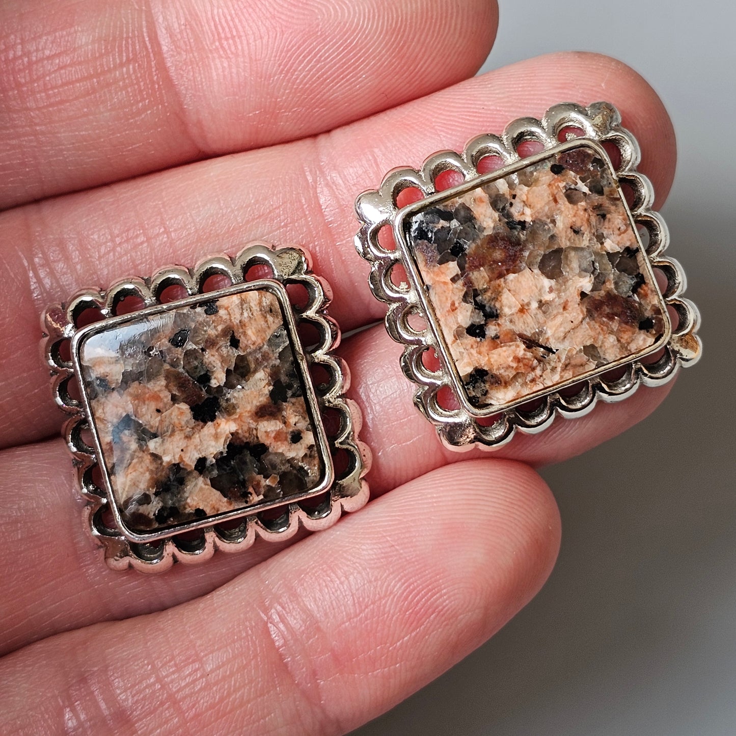 1970s Modernist Silver & Granite Stone Cufflinks by Finnish Turun Hopea 1978