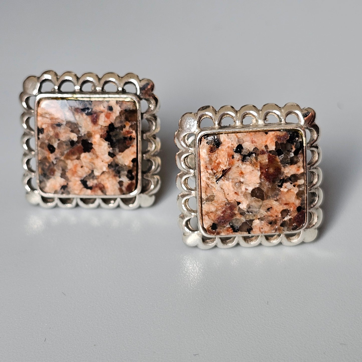 1970s Modernist Silver & Granite Stone Cufflinks by Finnish Turun Hopea 1978