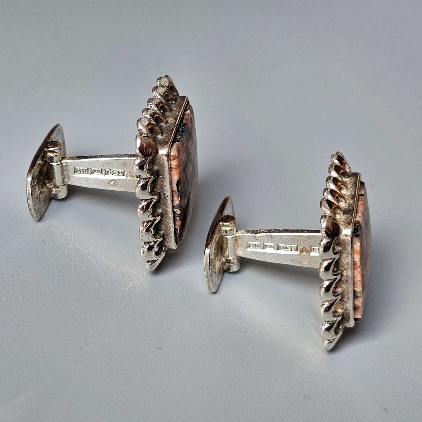 1970s Modernist Silver & Granite Stone Cufflinks by Finnish Turun Hopea 1978