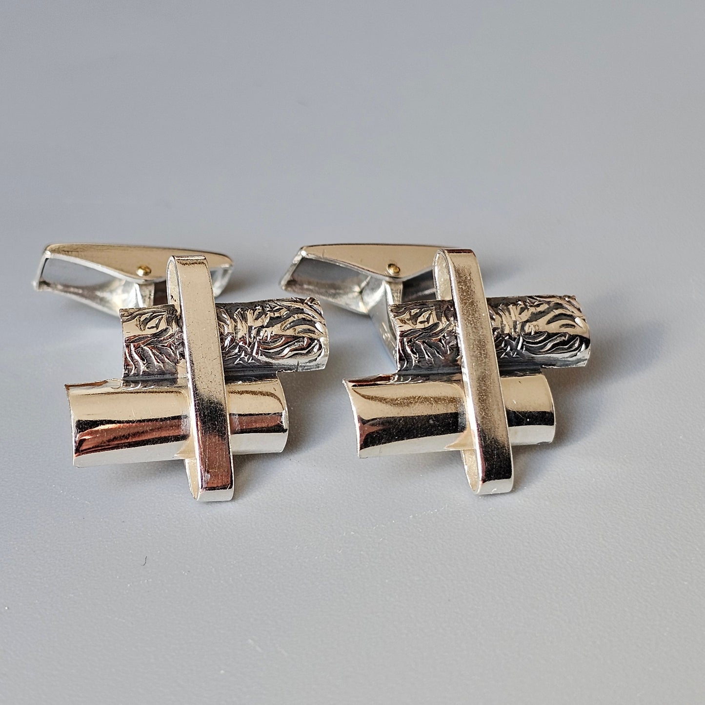 Vintage 1960s Modernist Silver Cufflinks by Finnish Kuopion Kultaseppä 1969