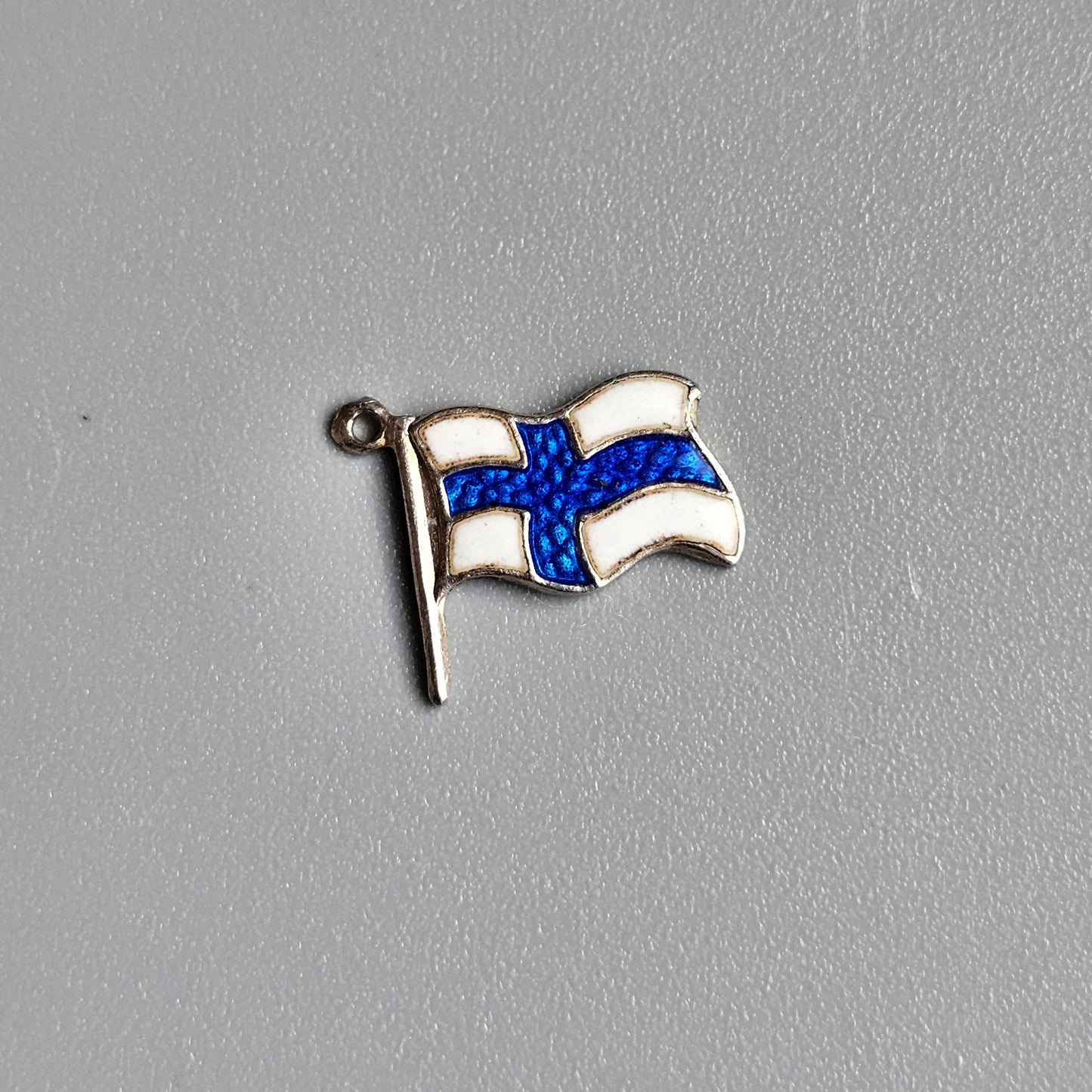 Vintage Finnish Silver Enamel Flag Travel Charm