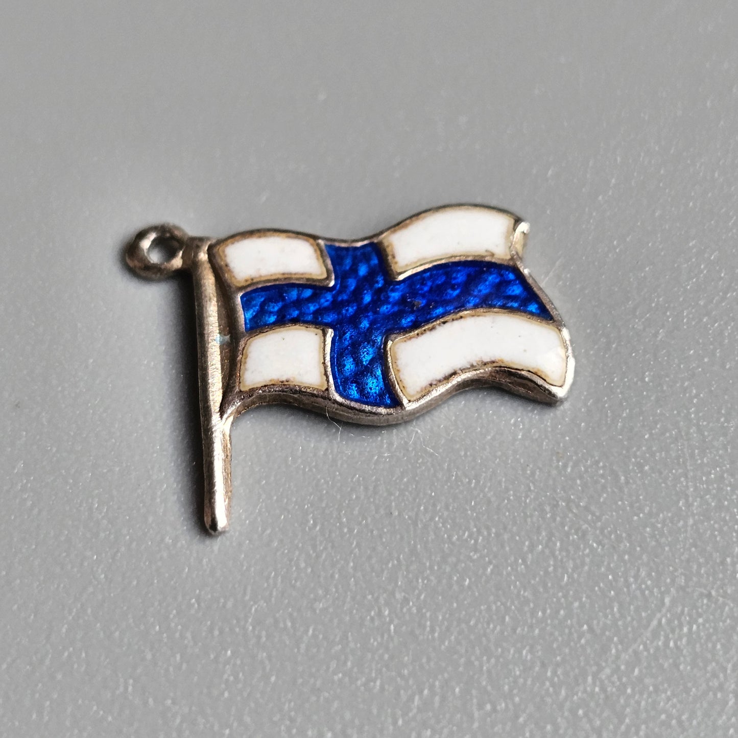 Vintage Finnish Silver Enamel Flag Travel Charm