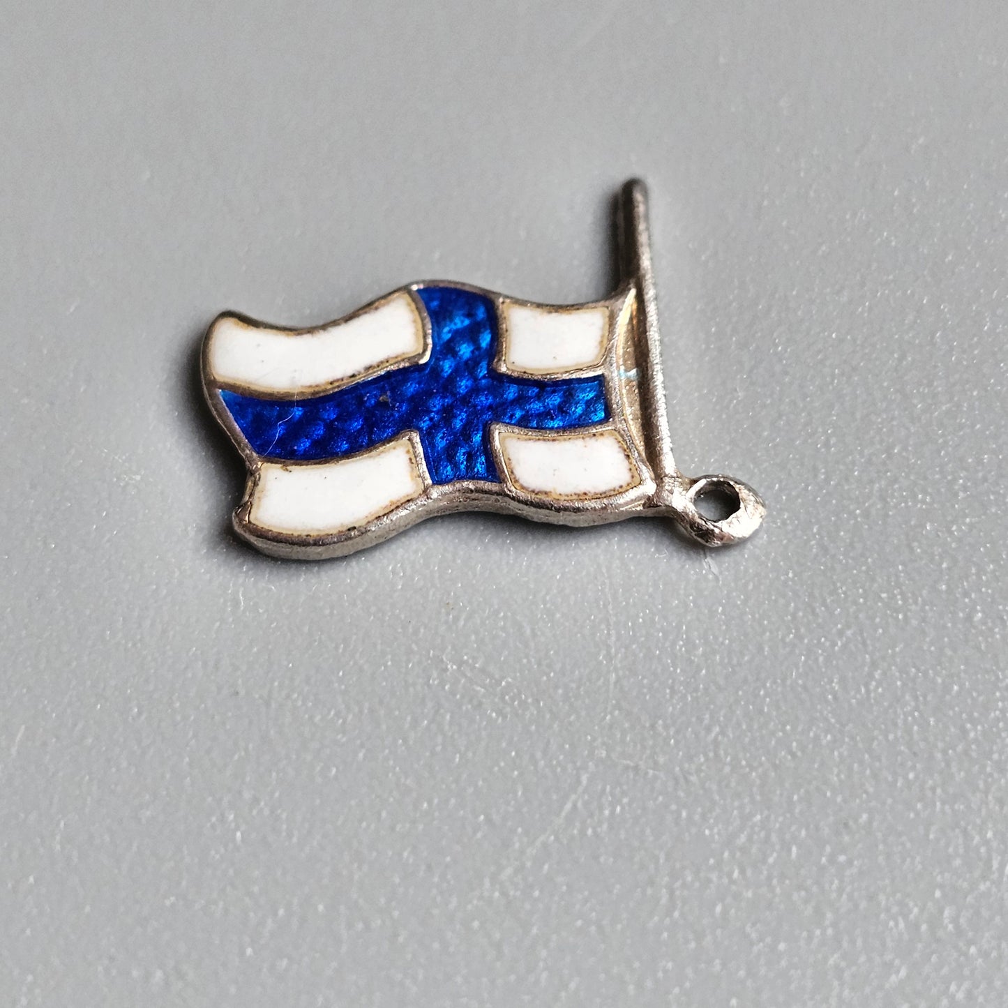 Vintage Finnish Silver Enamel Flag Travel Charm
