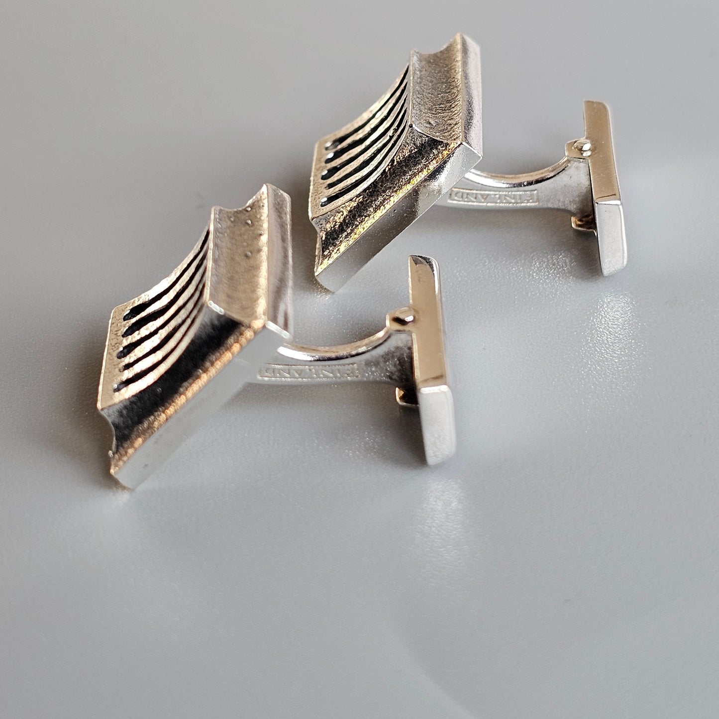 Vintage 1960s Square Modernist Finnish Silver Cufflinks by Kultaseppa Salovaara 1969