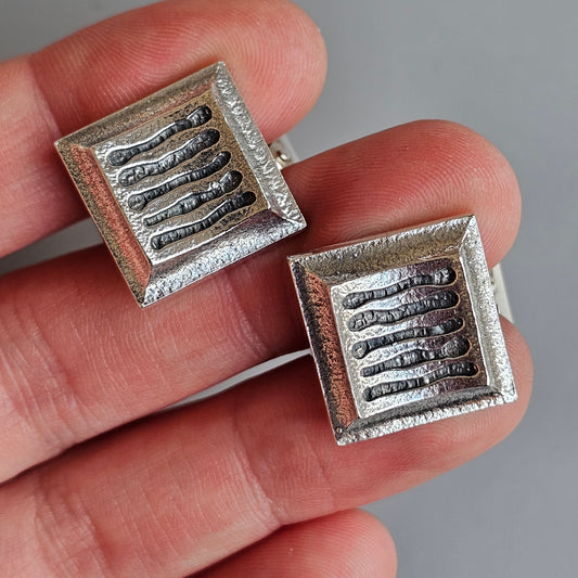 Vintage 1960s Square Modernist Finnish Silver Cufflinks by Kultaseppa Salovaara 1969