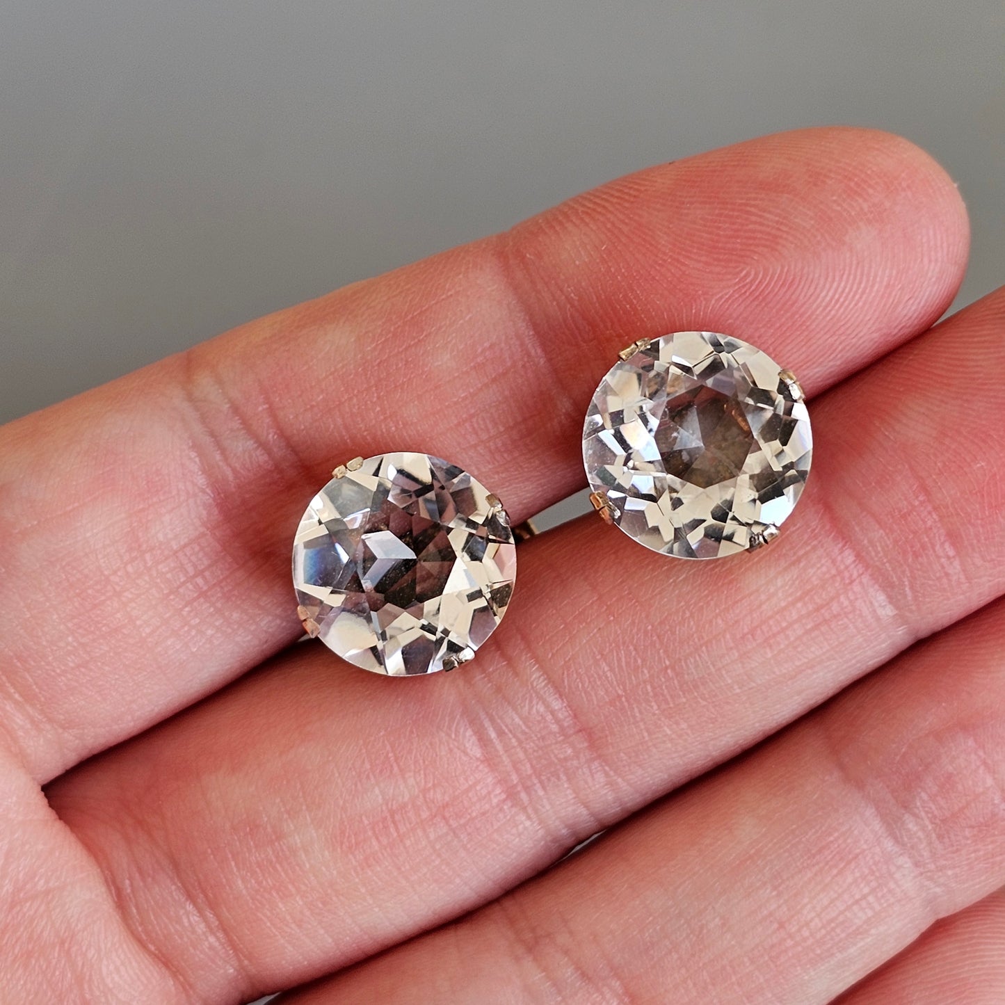 Art Deco Style Vintage Soviet 875 Gilt Silver & Rock Crystal Cufflinks Mid Century Modern
