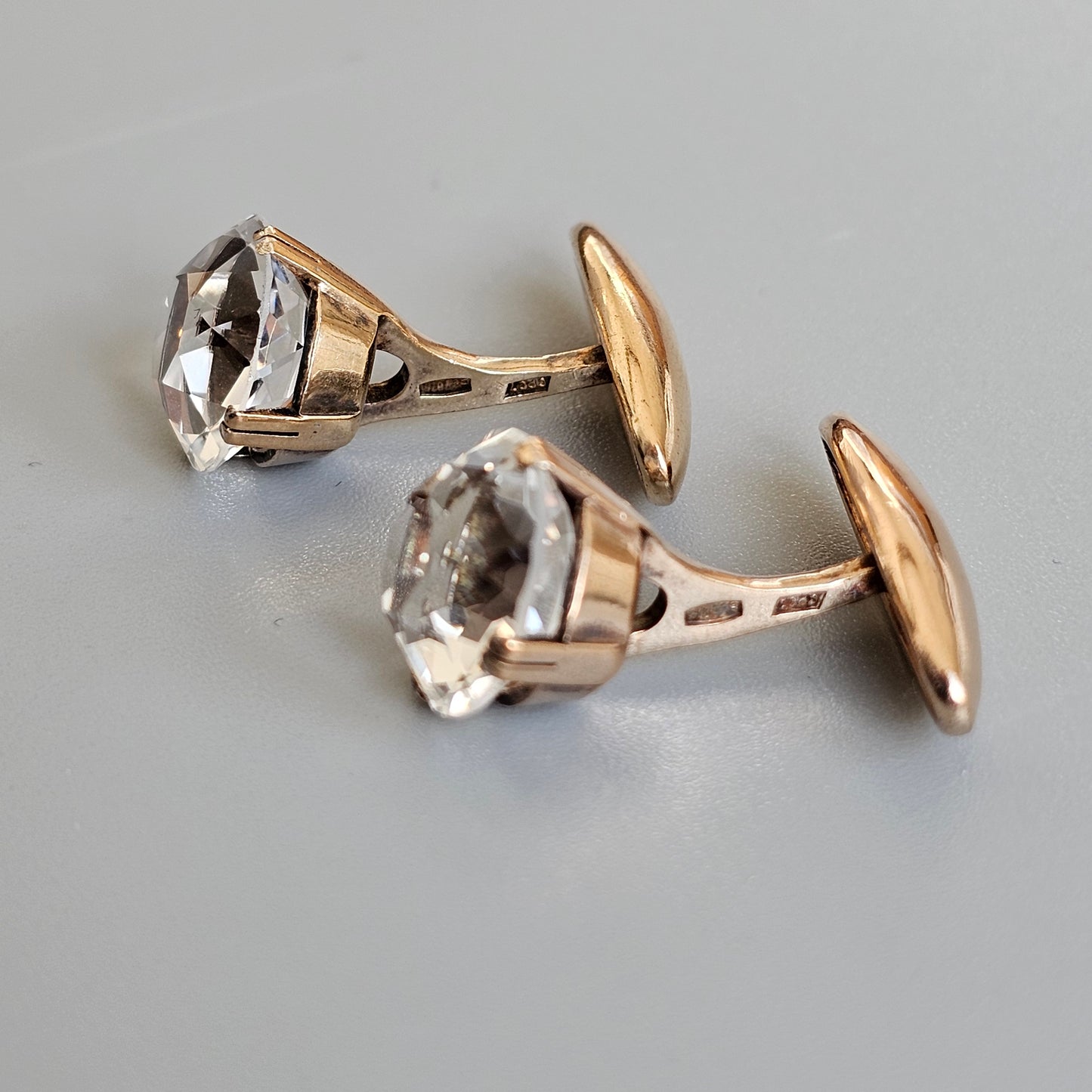 Art Deco Style Vintage Soviet 875 Gilt Silver & Rock Crystal Cufflinks Mid Century Modern