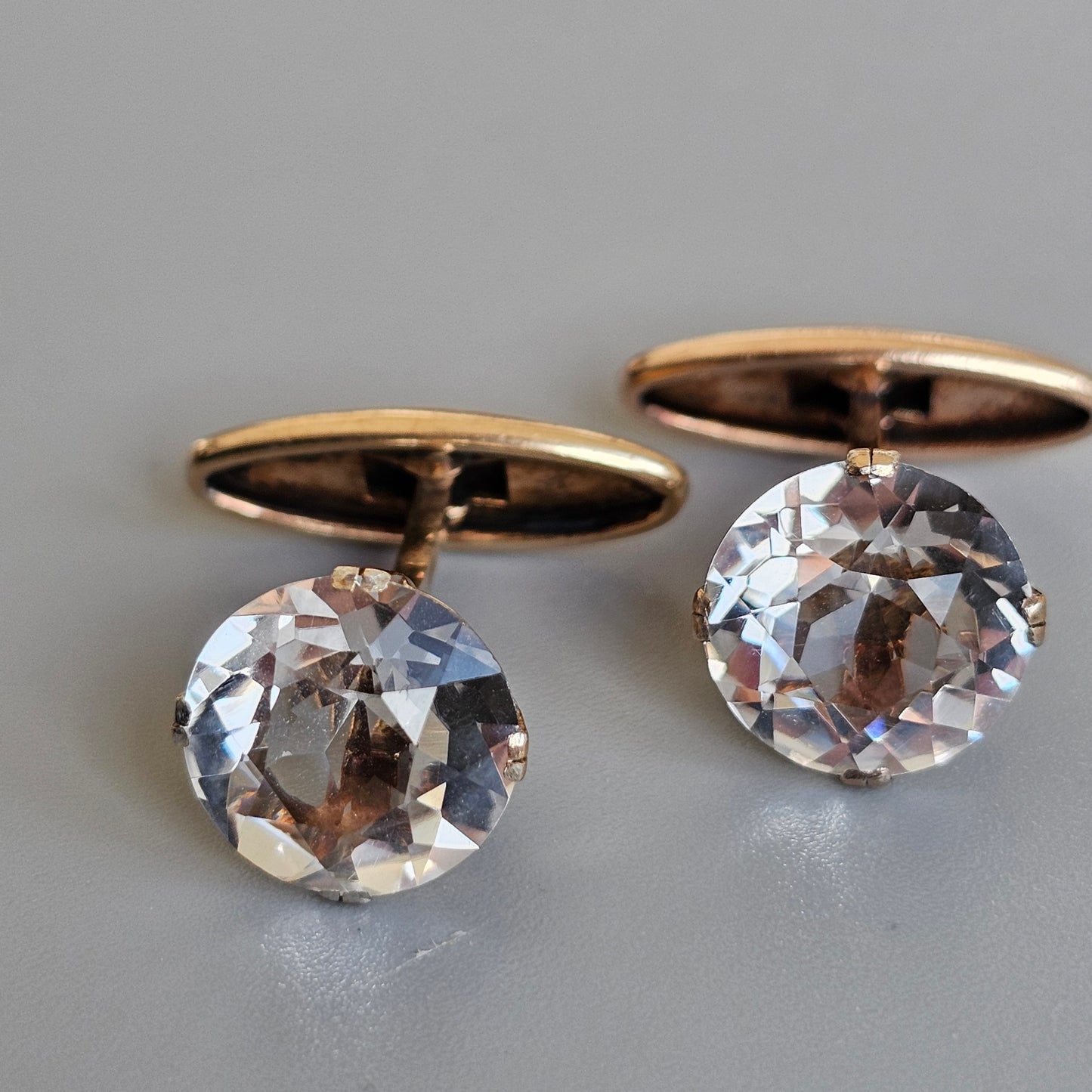 Art Deco Style Vintage Soviet 875 Gilt Silver & Rock Crystal Cufflinks Mid Century Modern