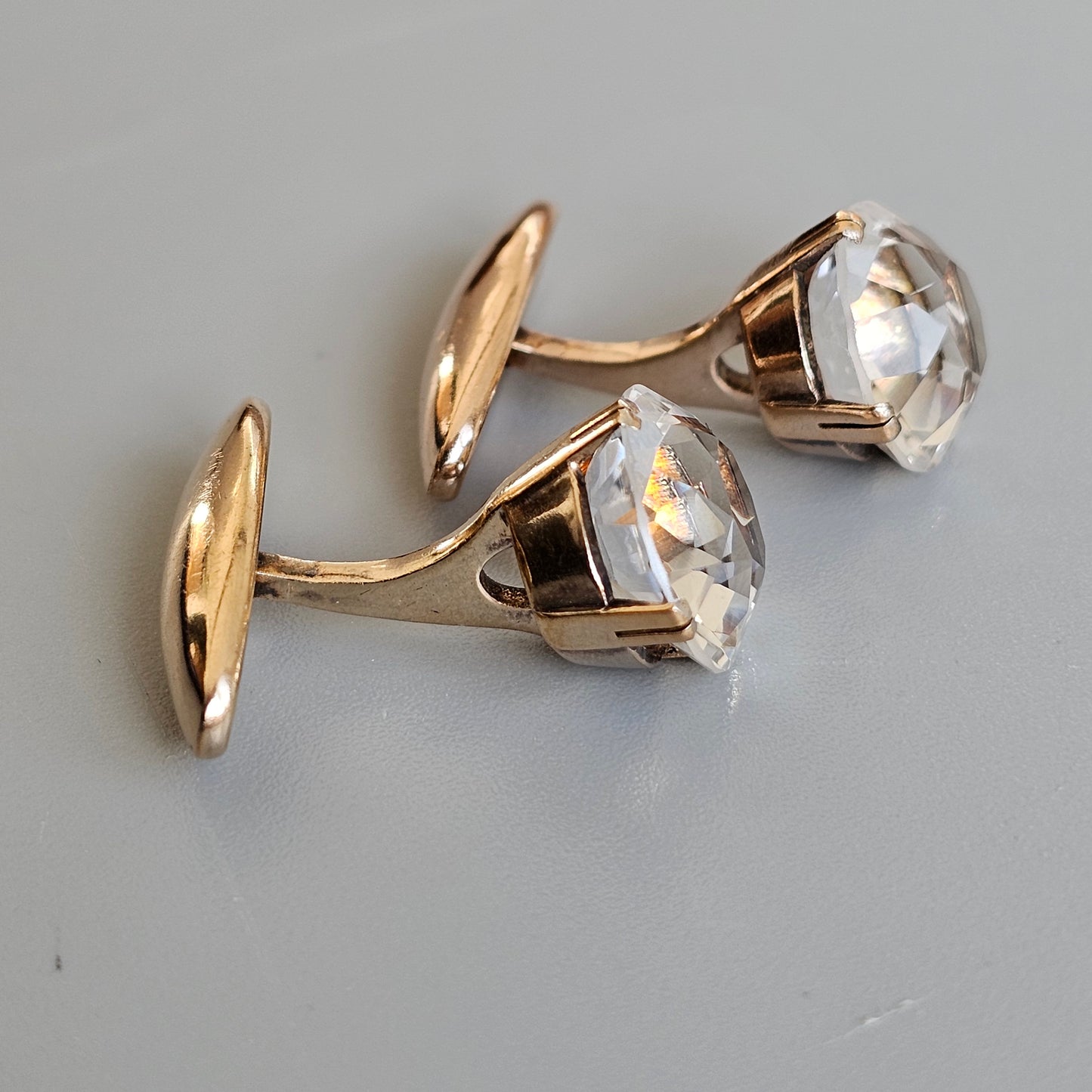 Art Deco Style Vintage Soviet 875 Gilt Silver & Rock Crystal Cufflinks Mid Century Modern