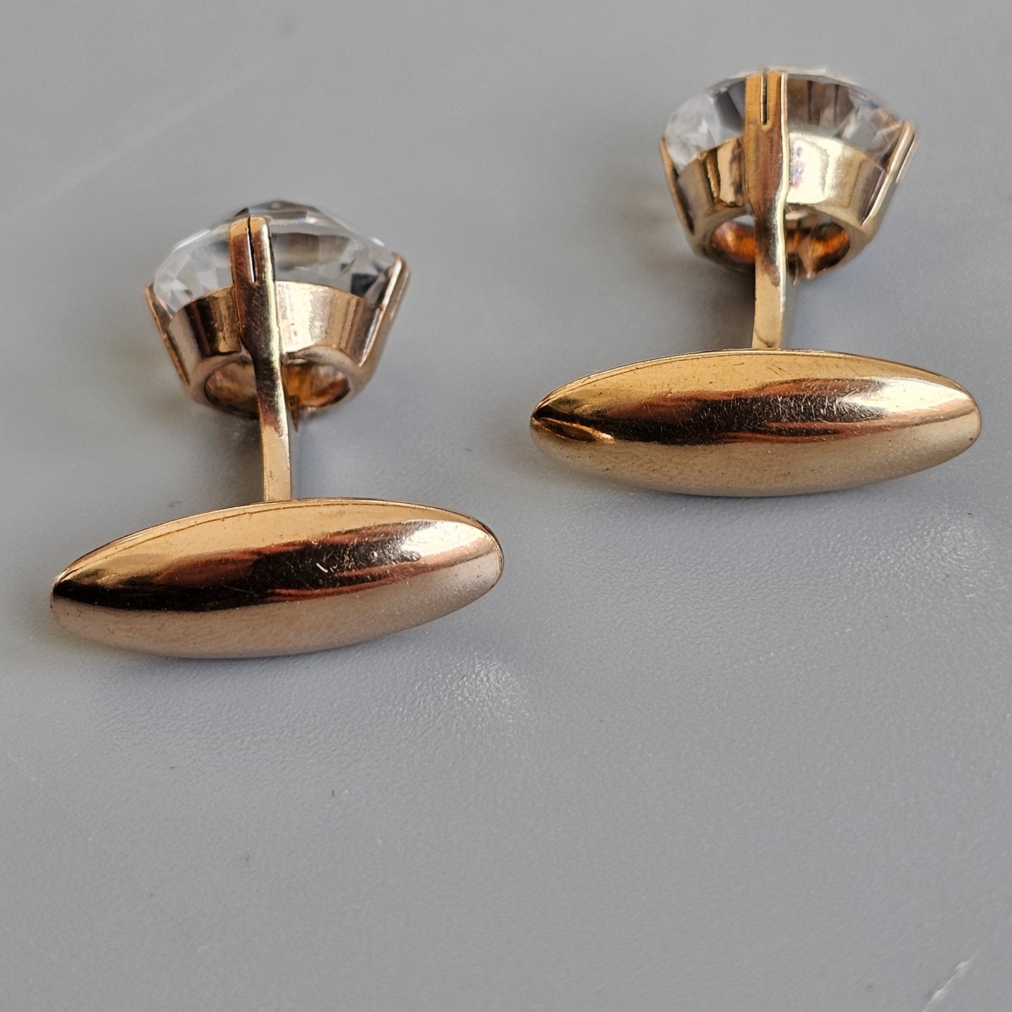 Art Deco Style Vintage Soviet 875 Gilt Silver & Rock Crystal Cufflinks Mid Century Modern