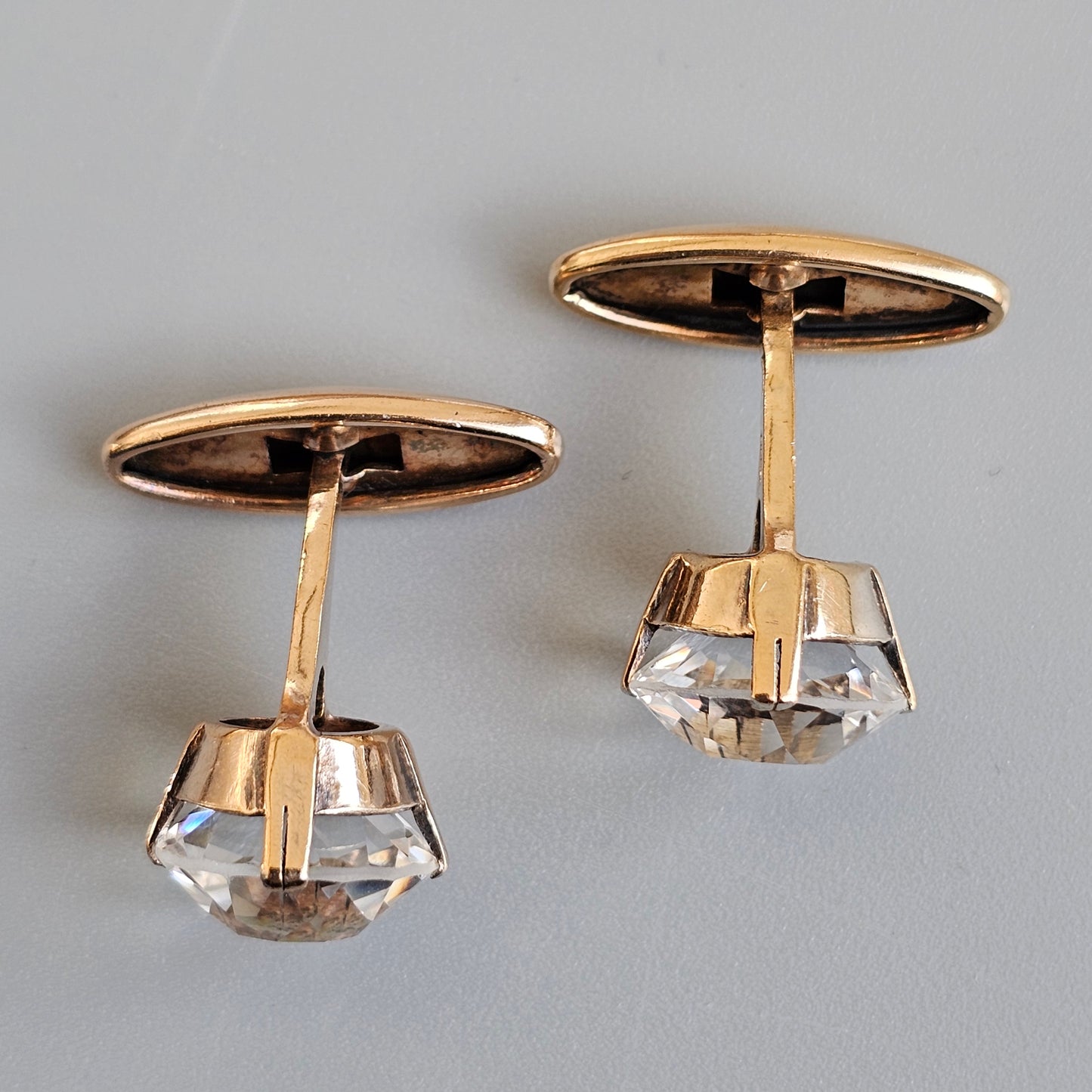 Art Deco Style Vintage Soviet 875 Gilt Silver & Rock Crystal Cufflinks Mid Century Modern