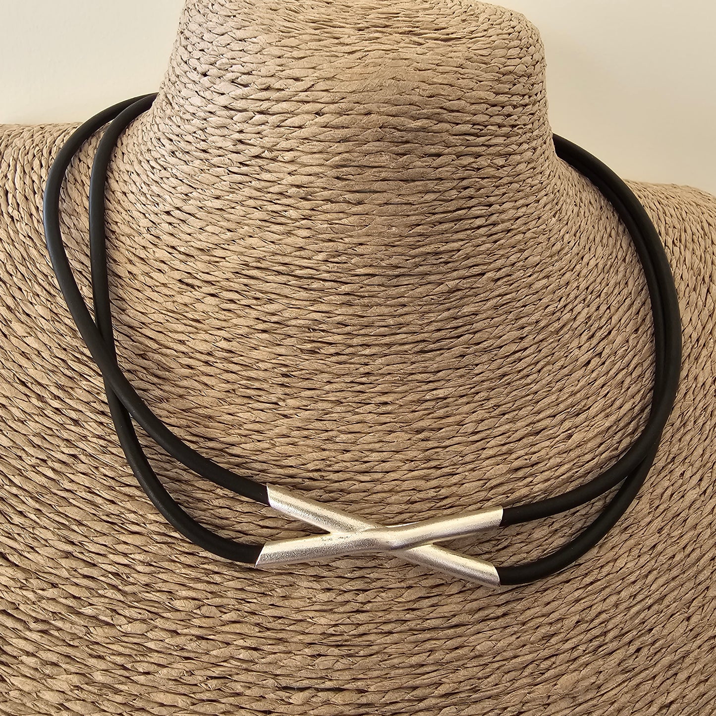Finnish Lapponia Sterling Silver & Rubber Necklace Necklet & Bracelet by Christophe Burger Chriss-Cross Chokey 2003